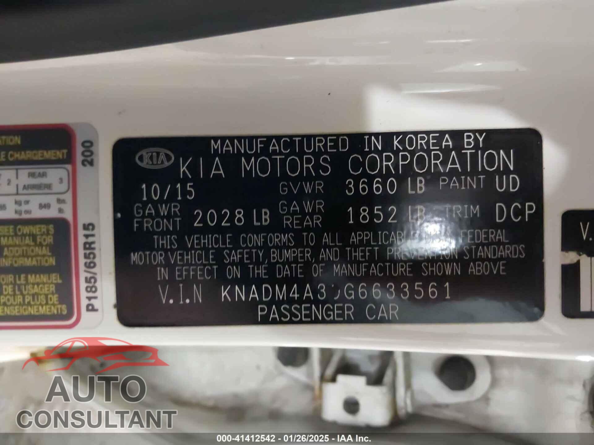 KIA RIO 2016 - KNADM4A30G6633561