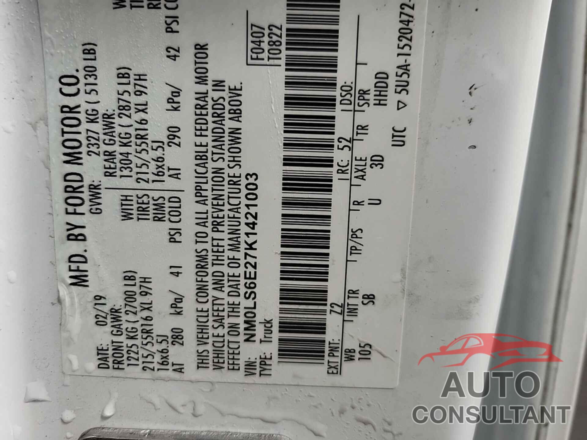FORD TRANSIT CONNECT 2019 - NM0LS6E27K1421003