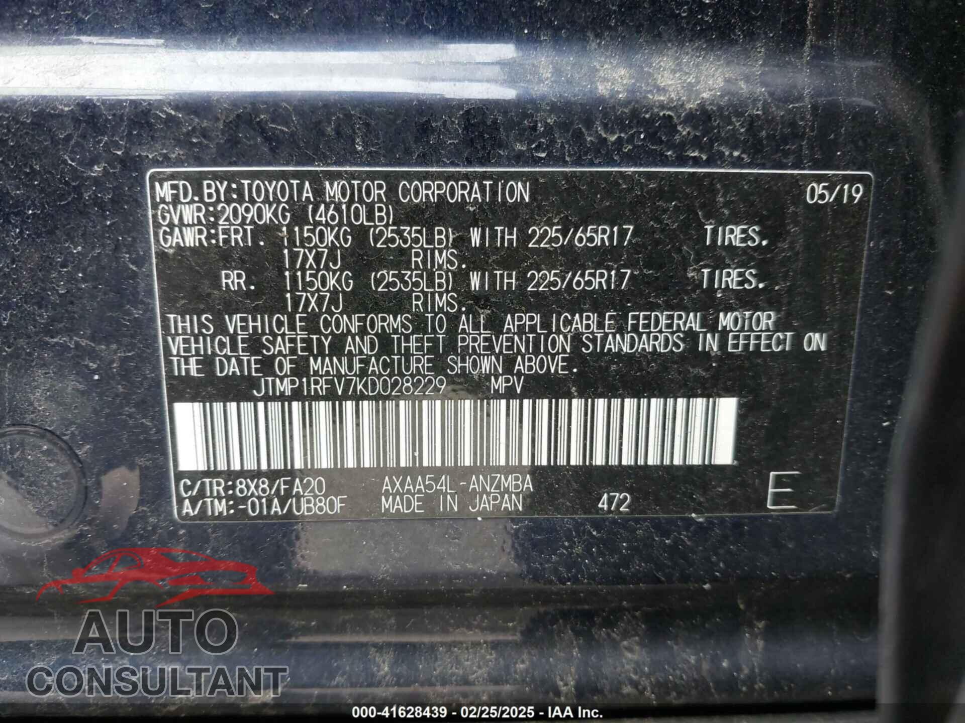 TOYOTA RAV4 2019 - JTMP1RFV7KD028229