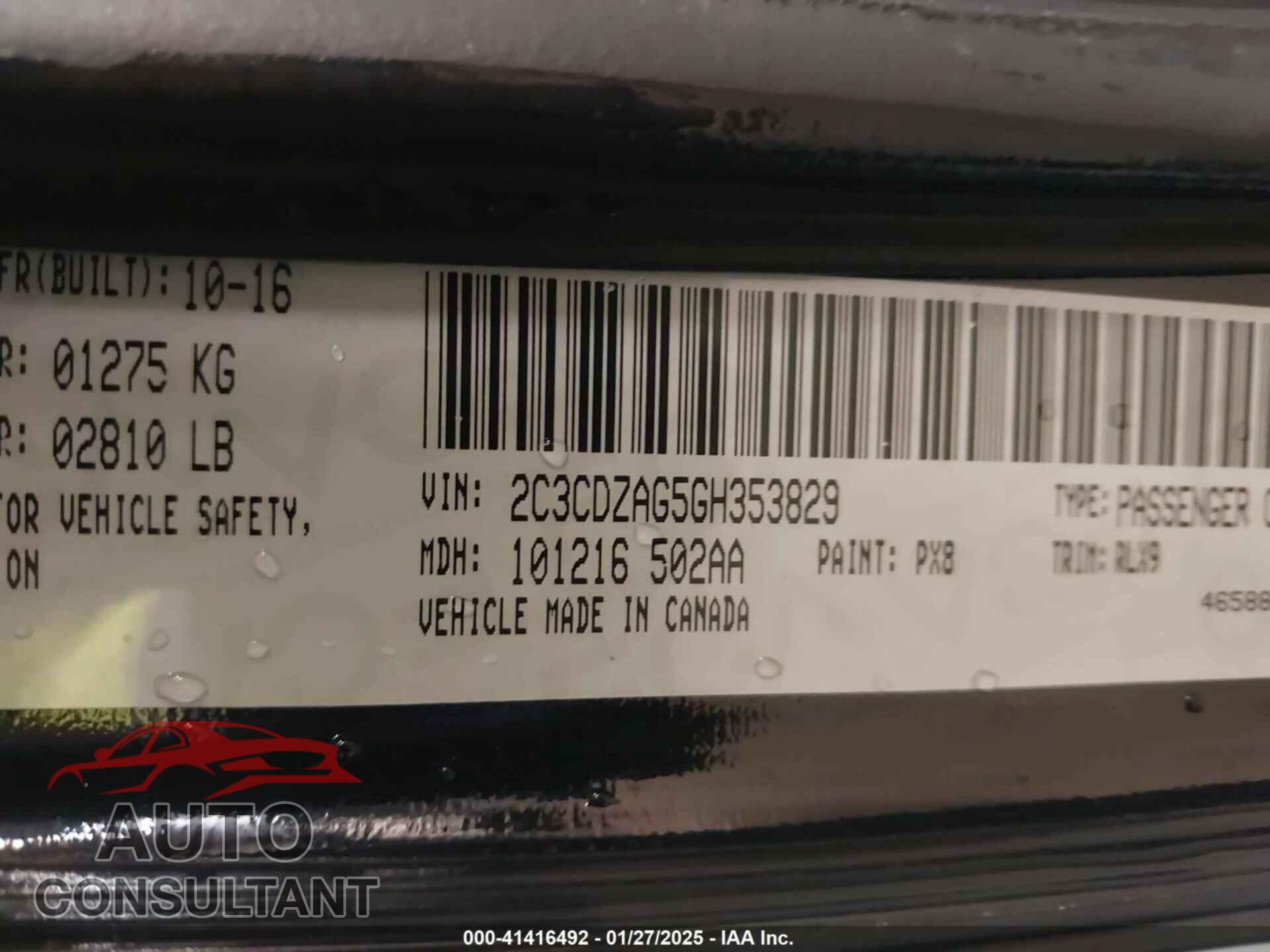 DODGE CHALLENGER 2016 - 2C3CDZAG5GH353829