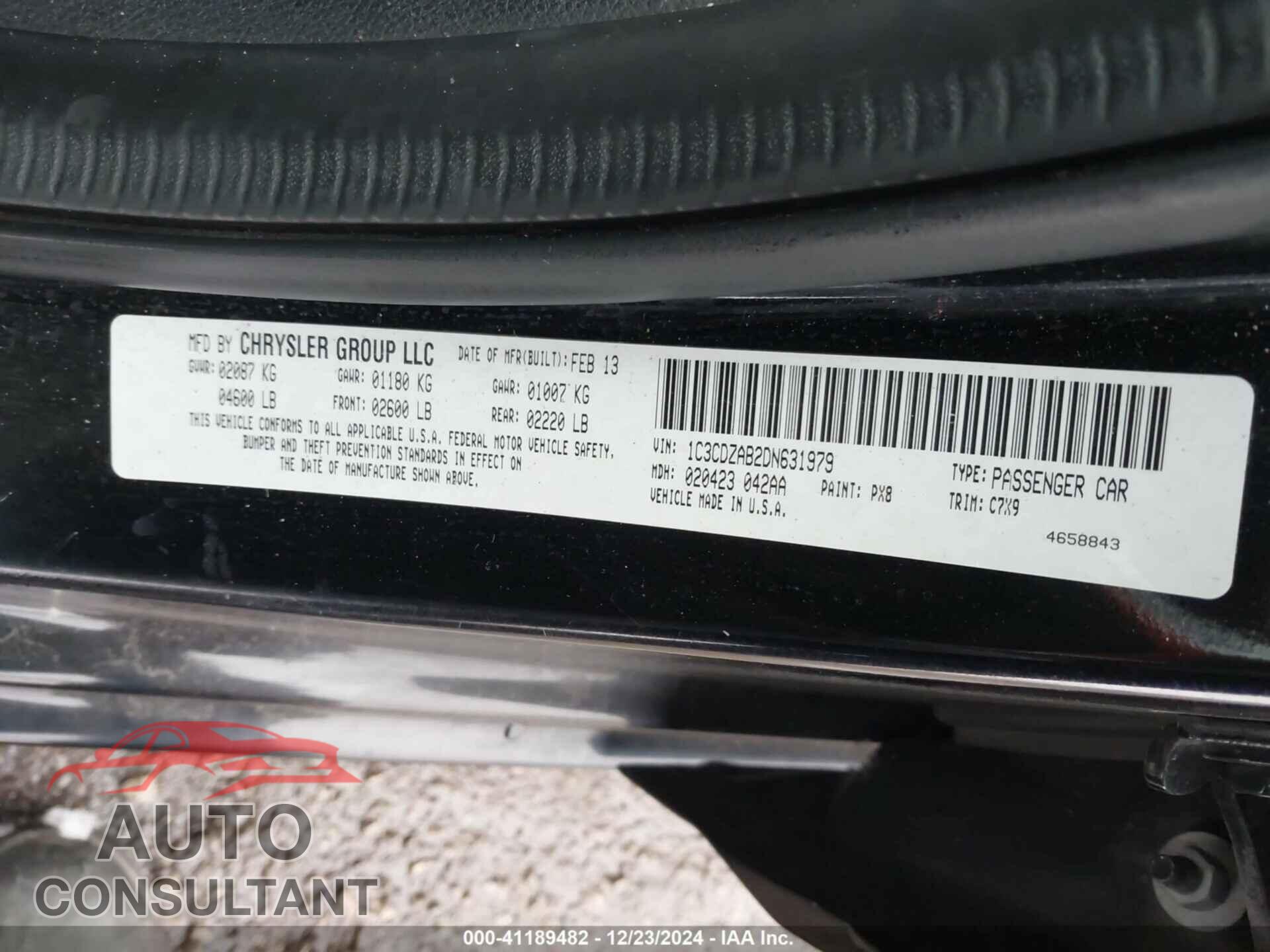 DODGE AVENGER 2013 - 1C3CDZAB2DN631979