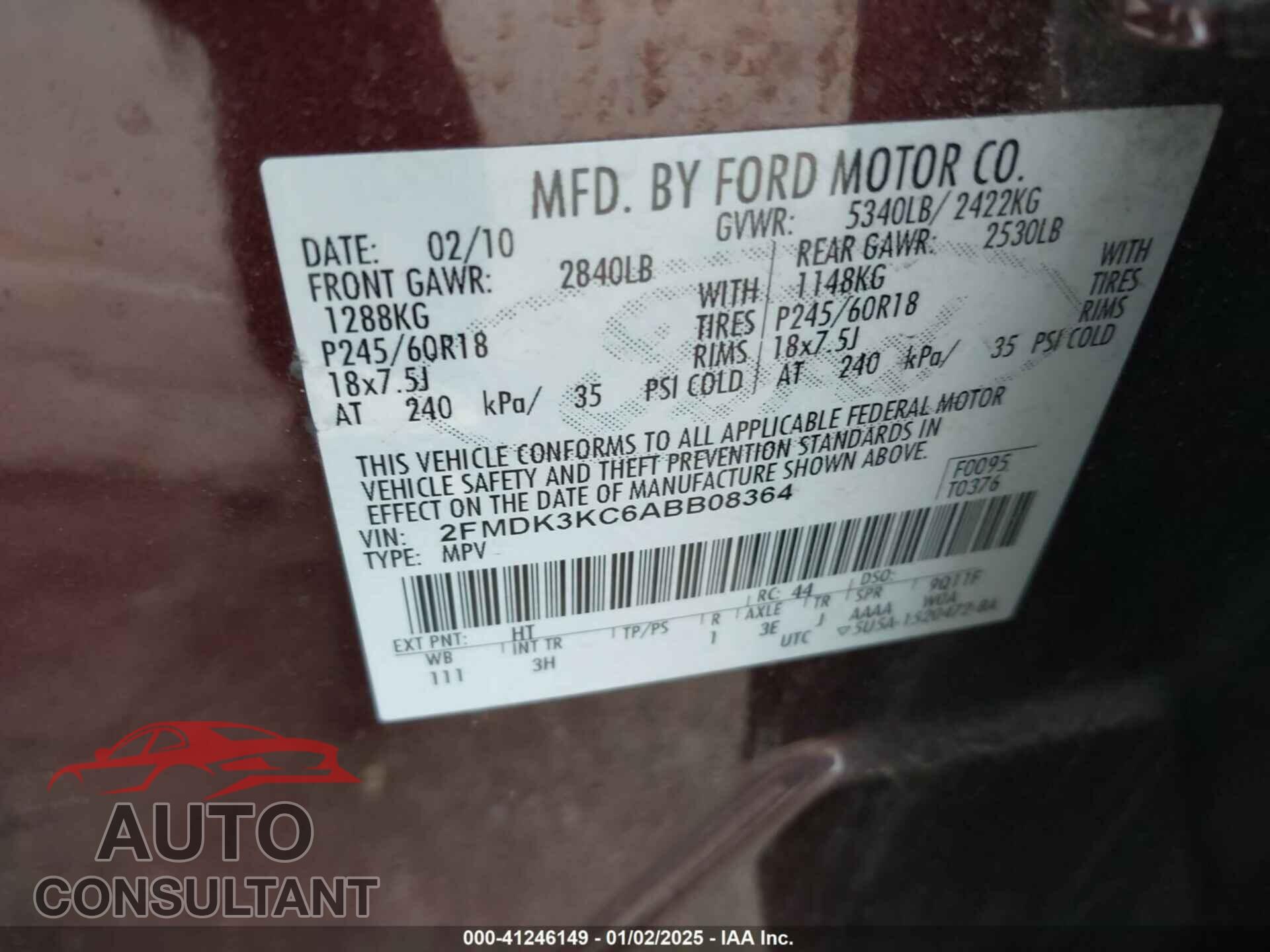 FORD EDGE 2010 - 2FMDK3KC6ABB08364