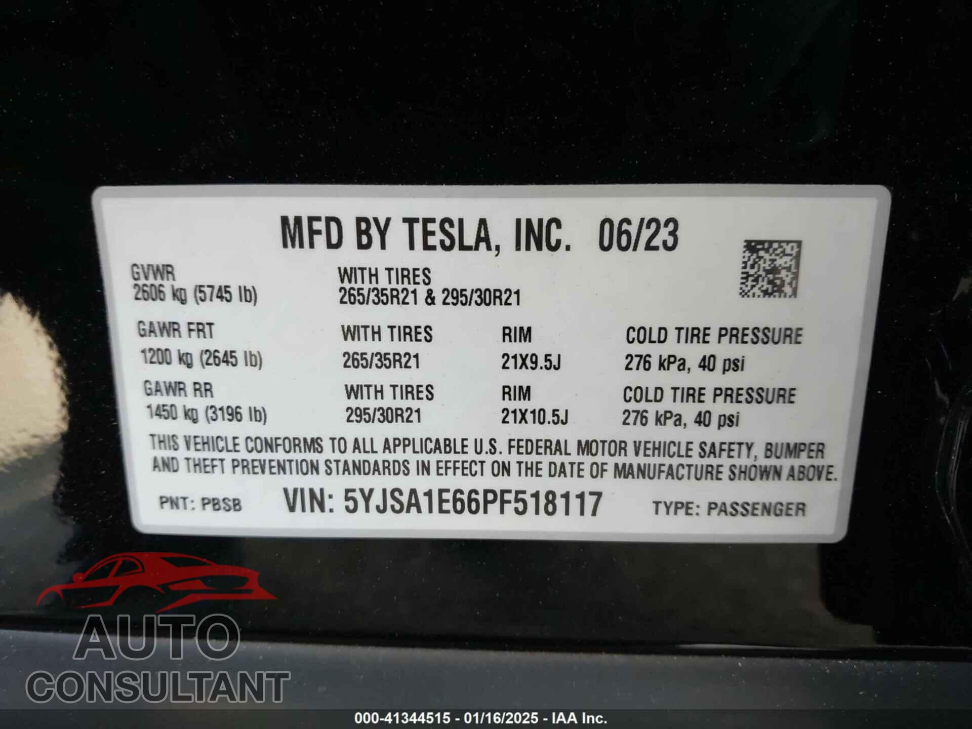 TESLA MODEL S 2023 - 5YJSA1E66PF518117