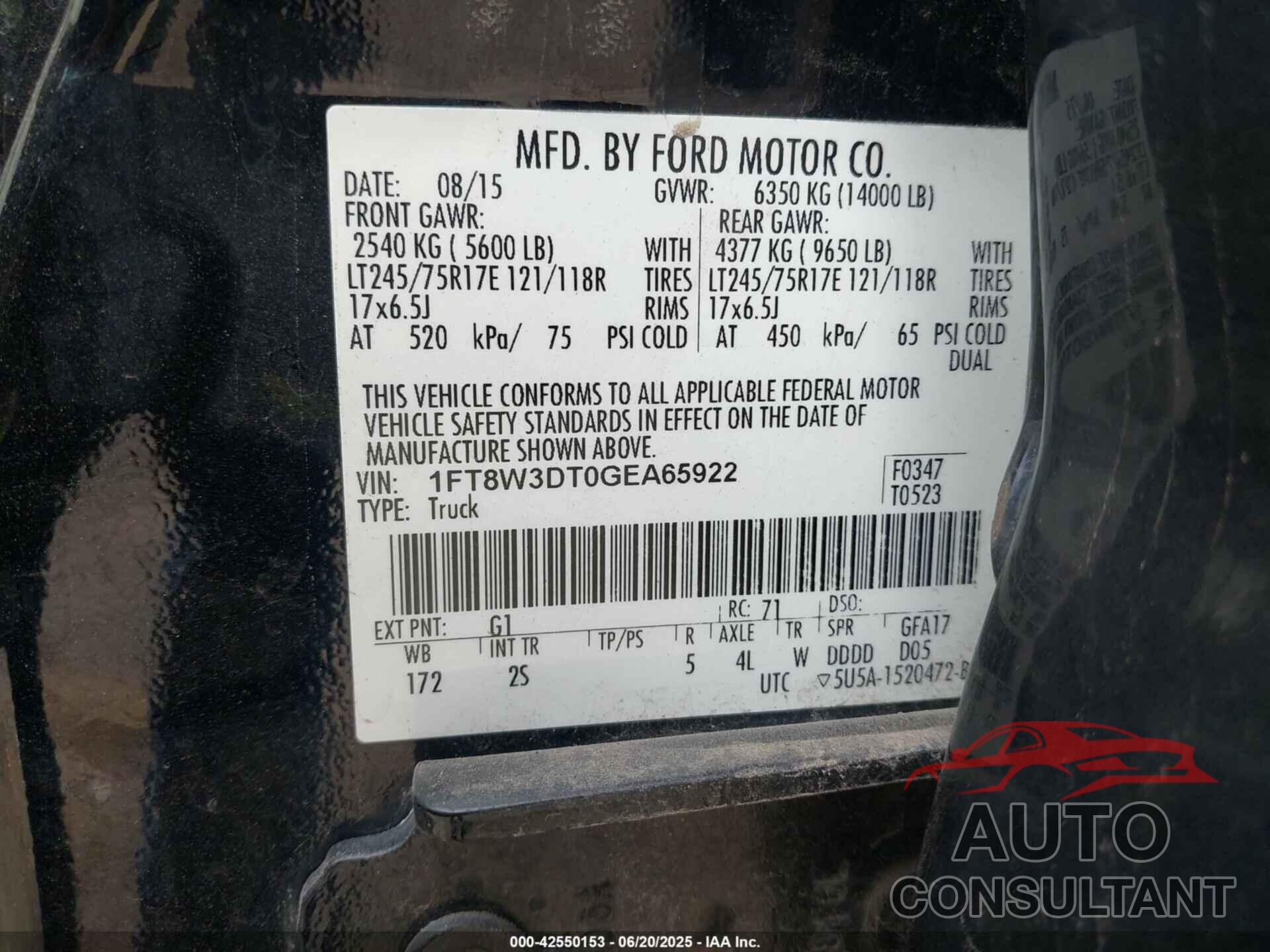 FORD F-350 2016 - 1FT8W3DT0GEA65922