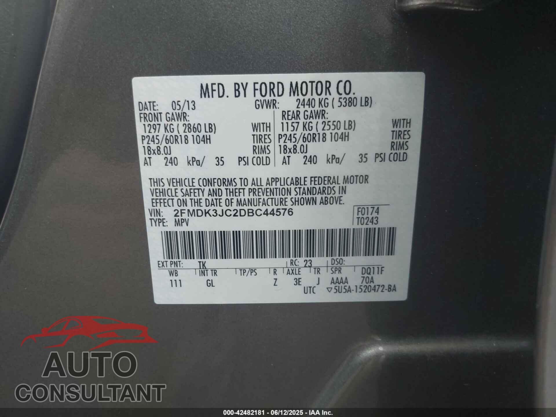 FORD EDGE 2013 - 2FMDK3JC2DBC44576