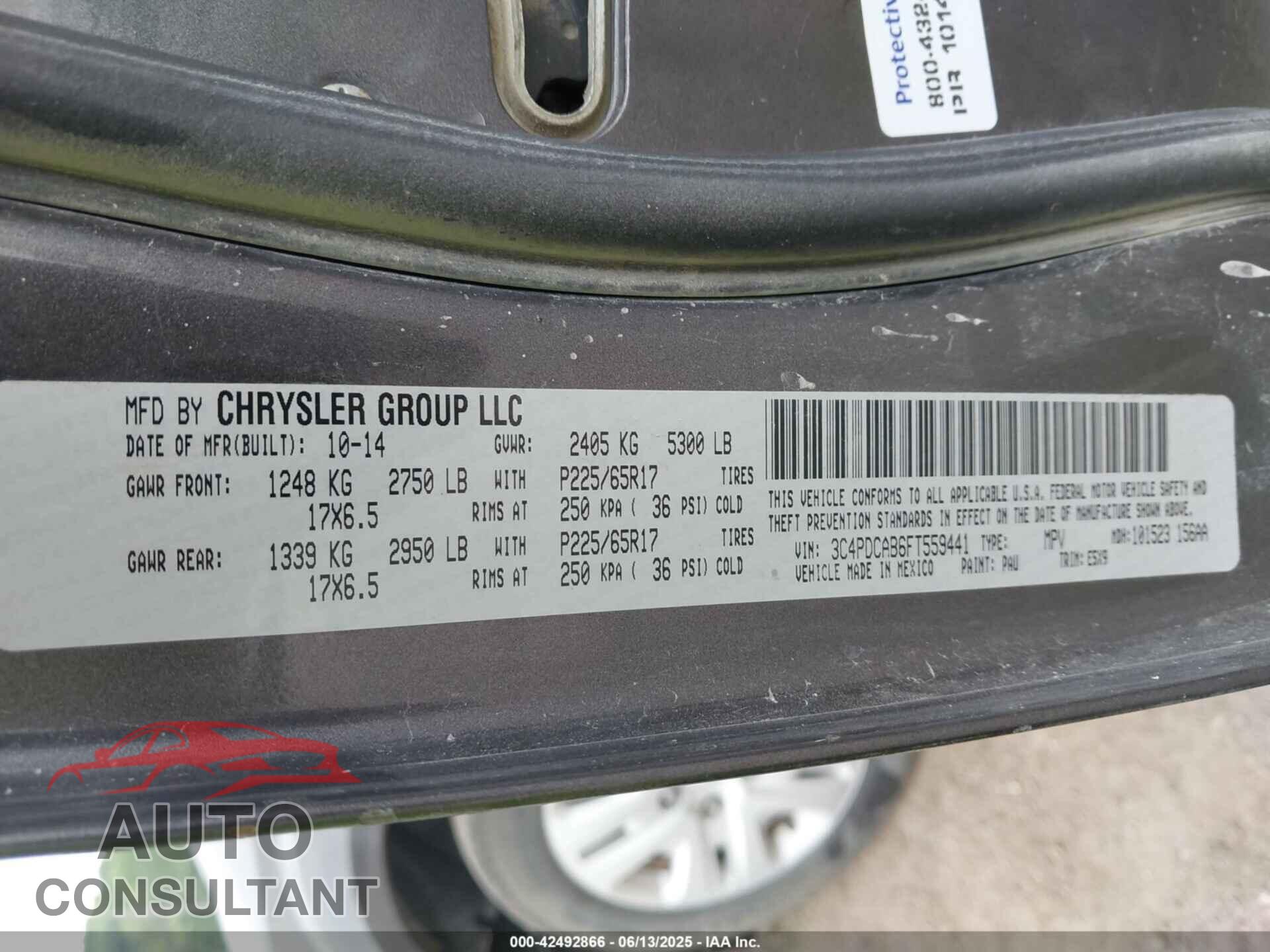 DODGE JOURNEY 2015 - 3C4PDCAB6FT559441