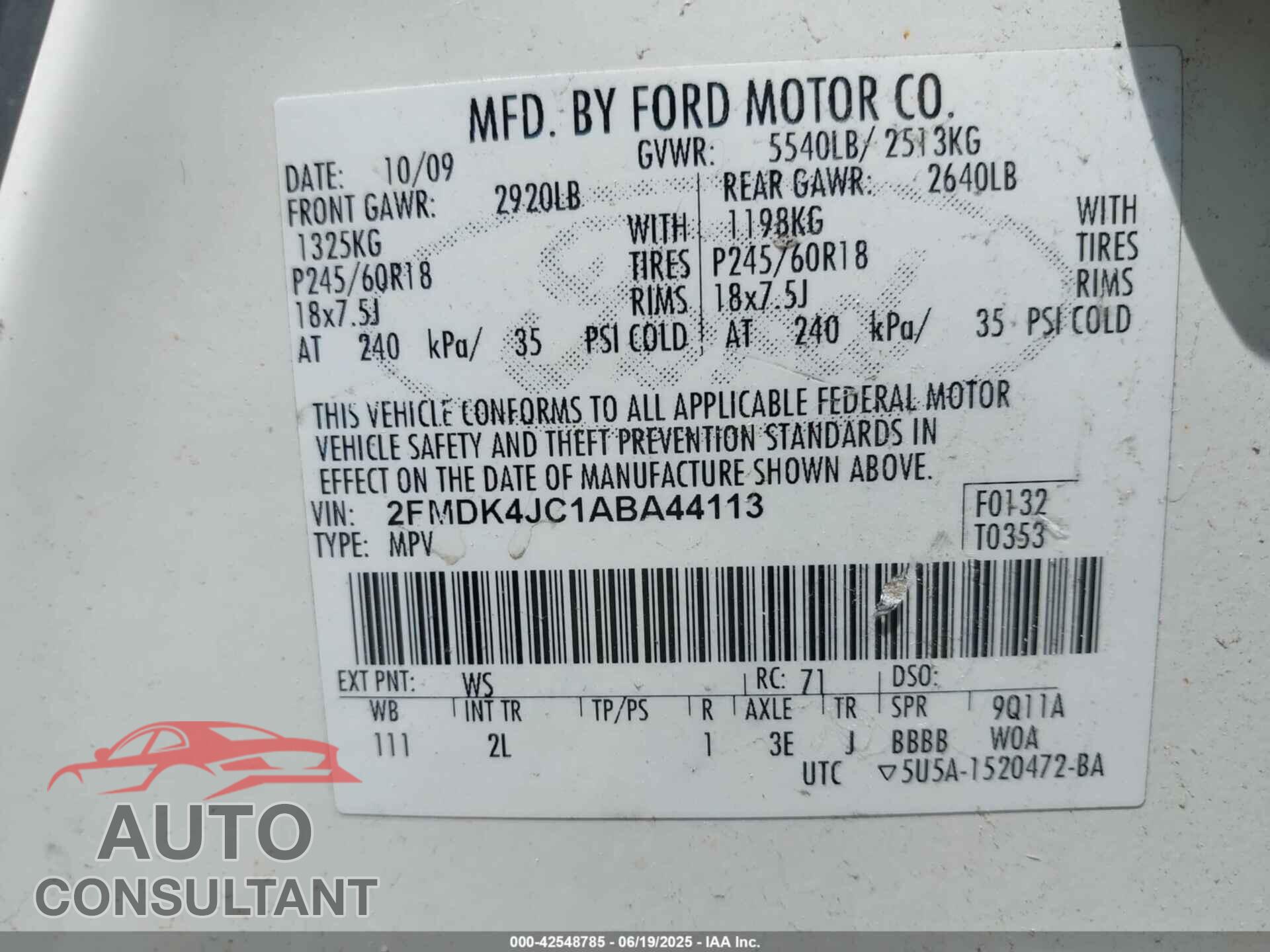 FORD EDGE 2010 - 2FMDK4JC1ABA44113