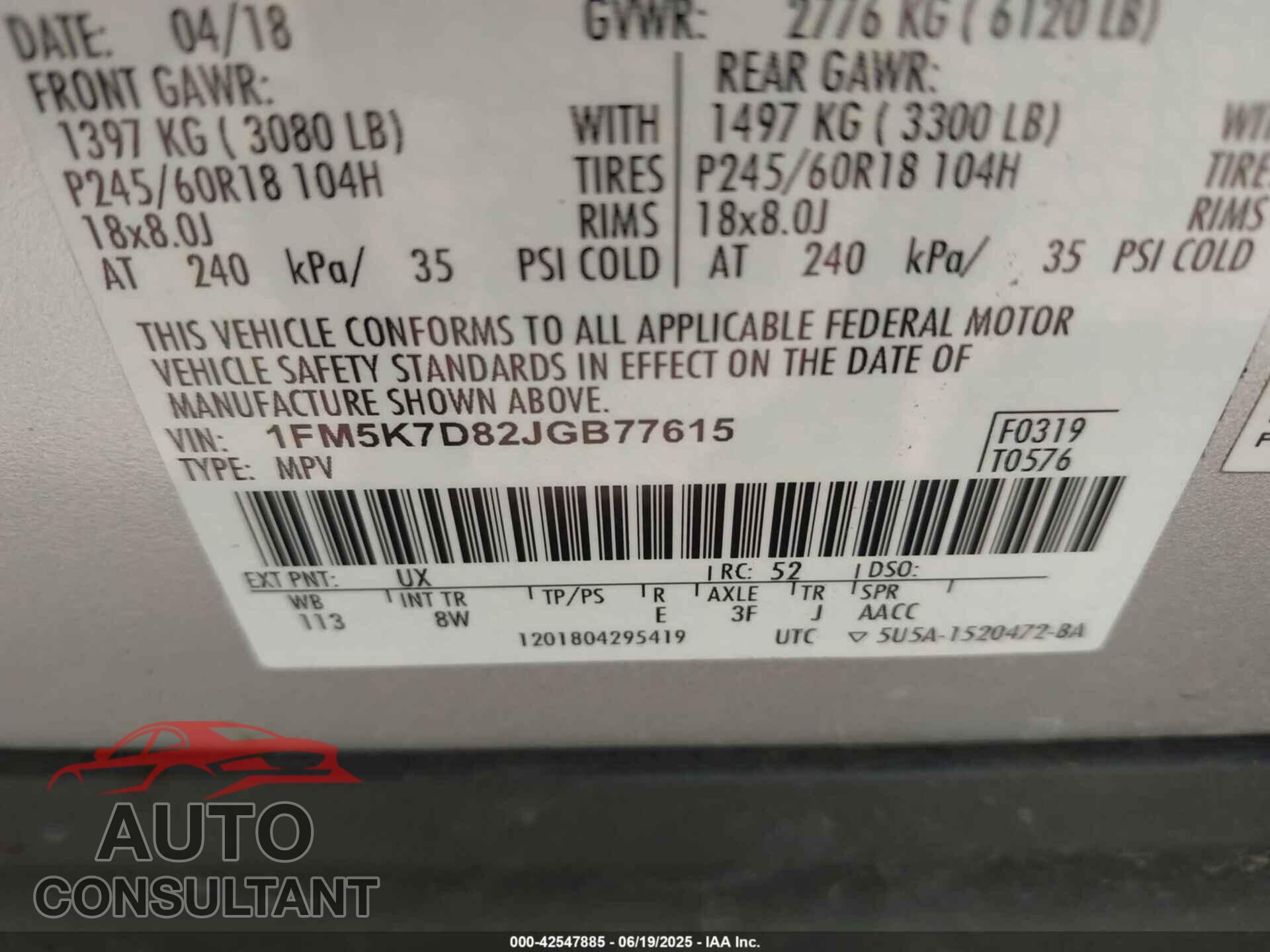 FORD EXPLORER 2018 - 1FM5K7D82JGB77615