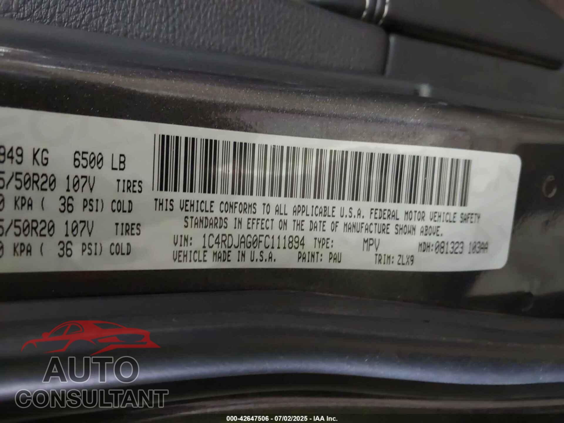 DODGE DURANGO 2015 - 1C4RDJAG0FC111894
