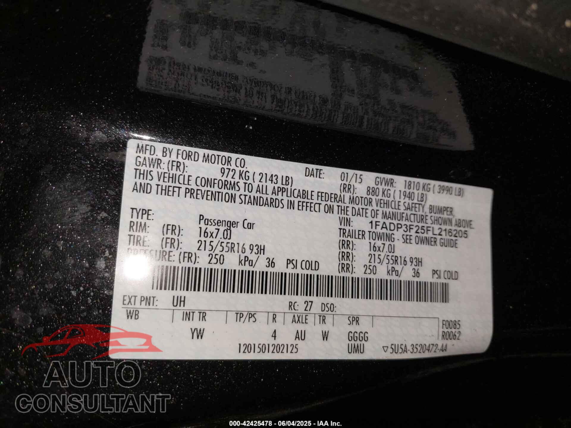 FORD FOCUS 2015 - 1FADP3F25FL216205