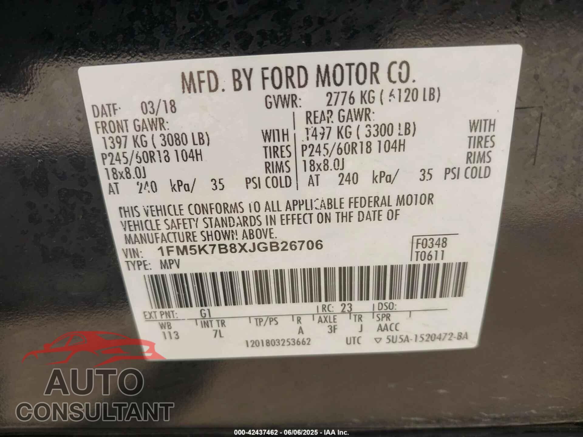 FORD EXPLORER 2018 - 1FM5K7B8XJGB26706