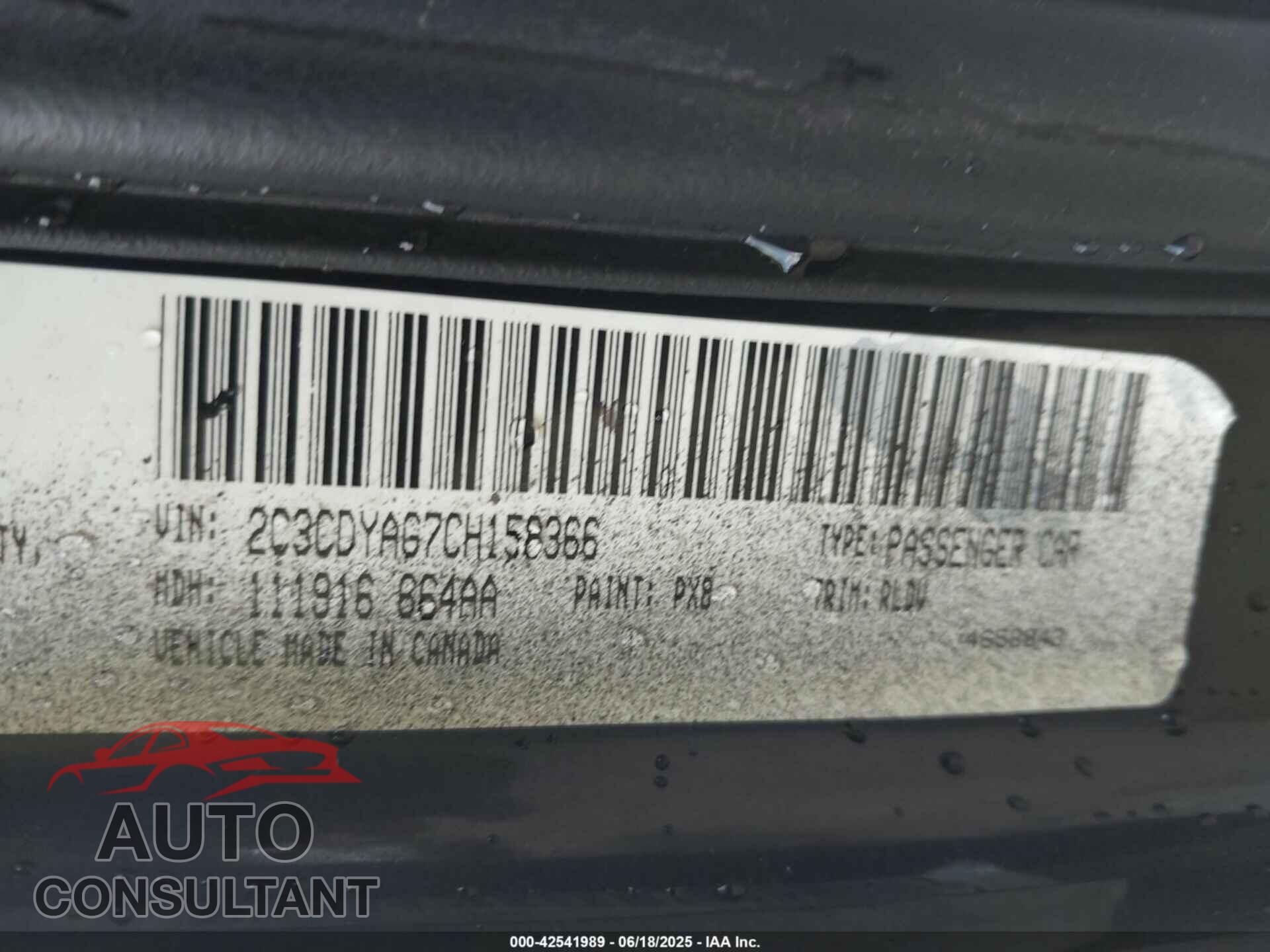 DODGE CHALLENGER 2012 - 2C3CDYAG7CH158366