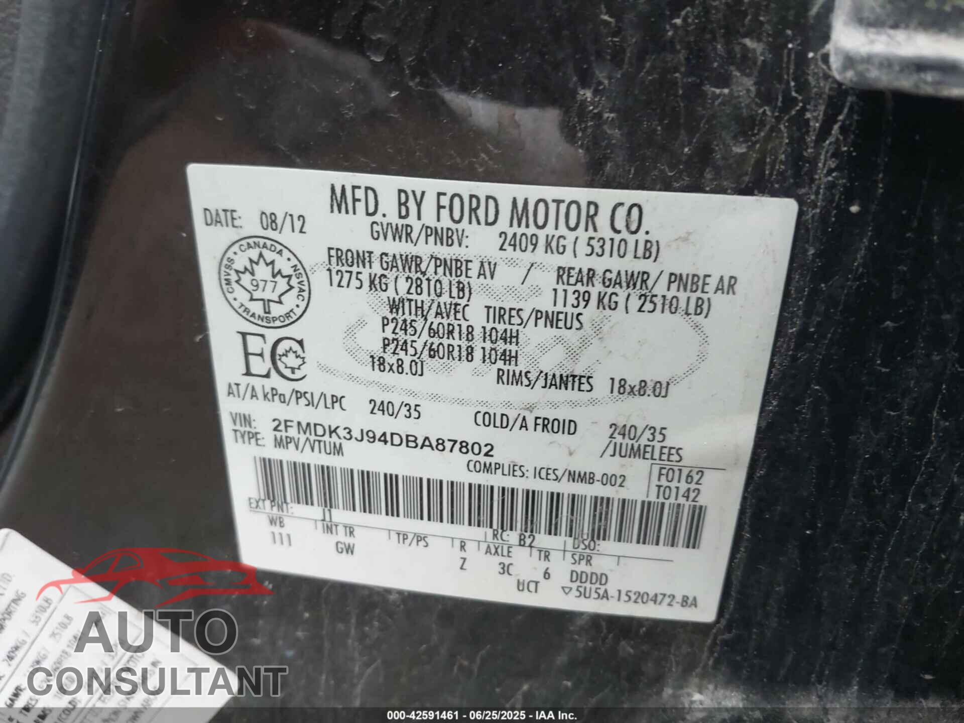 FORD EDGE 2013 - 2FMDK3J94DBA87802