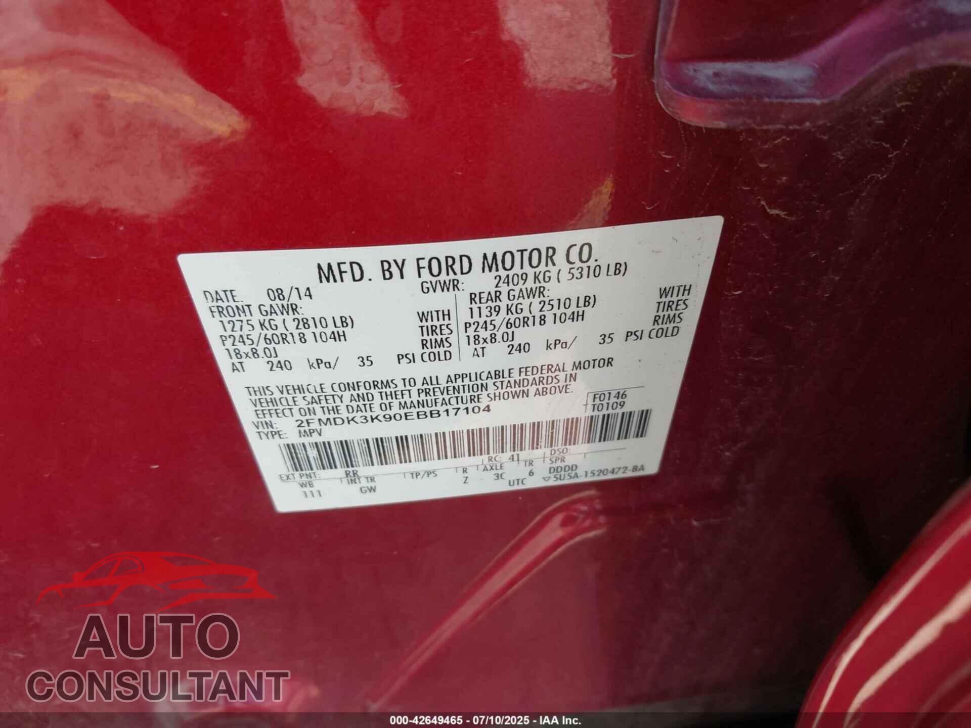 FORD EDGE 2014 - 2FMDK3K90EBB17104