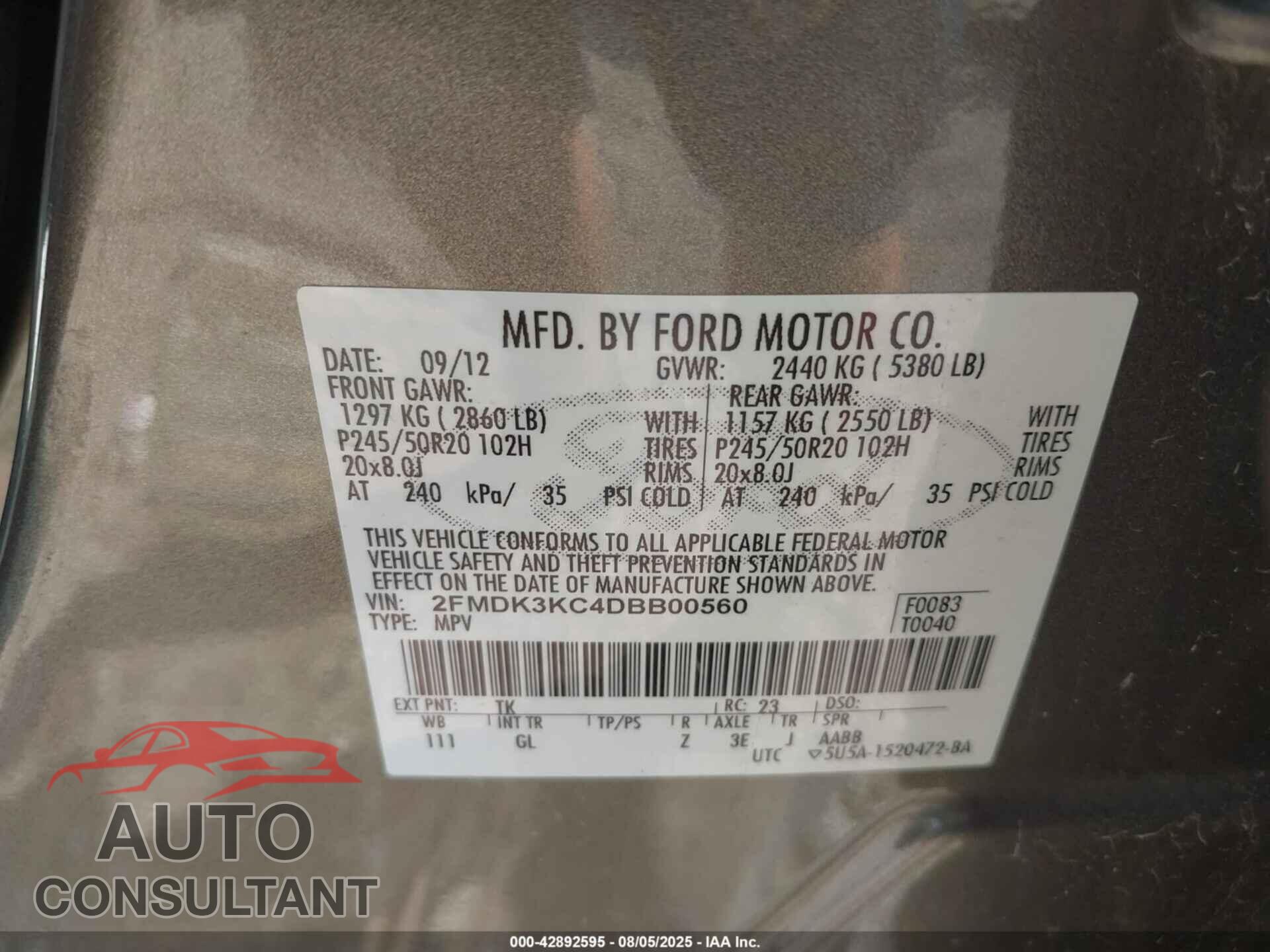 FORD EDGE 2013 - 2FMDK3KC4DBB00560