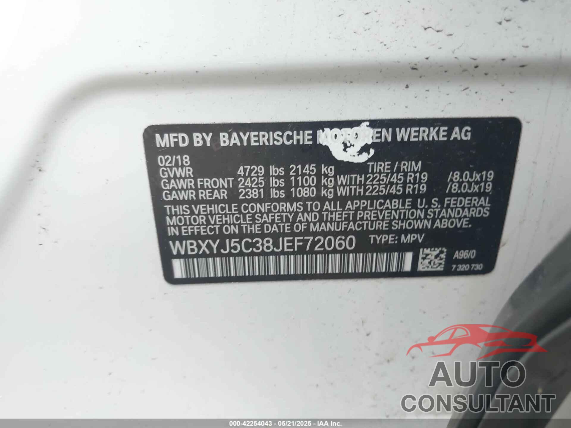 BMW X2 2018 - WBXYJ5C38JEF72060