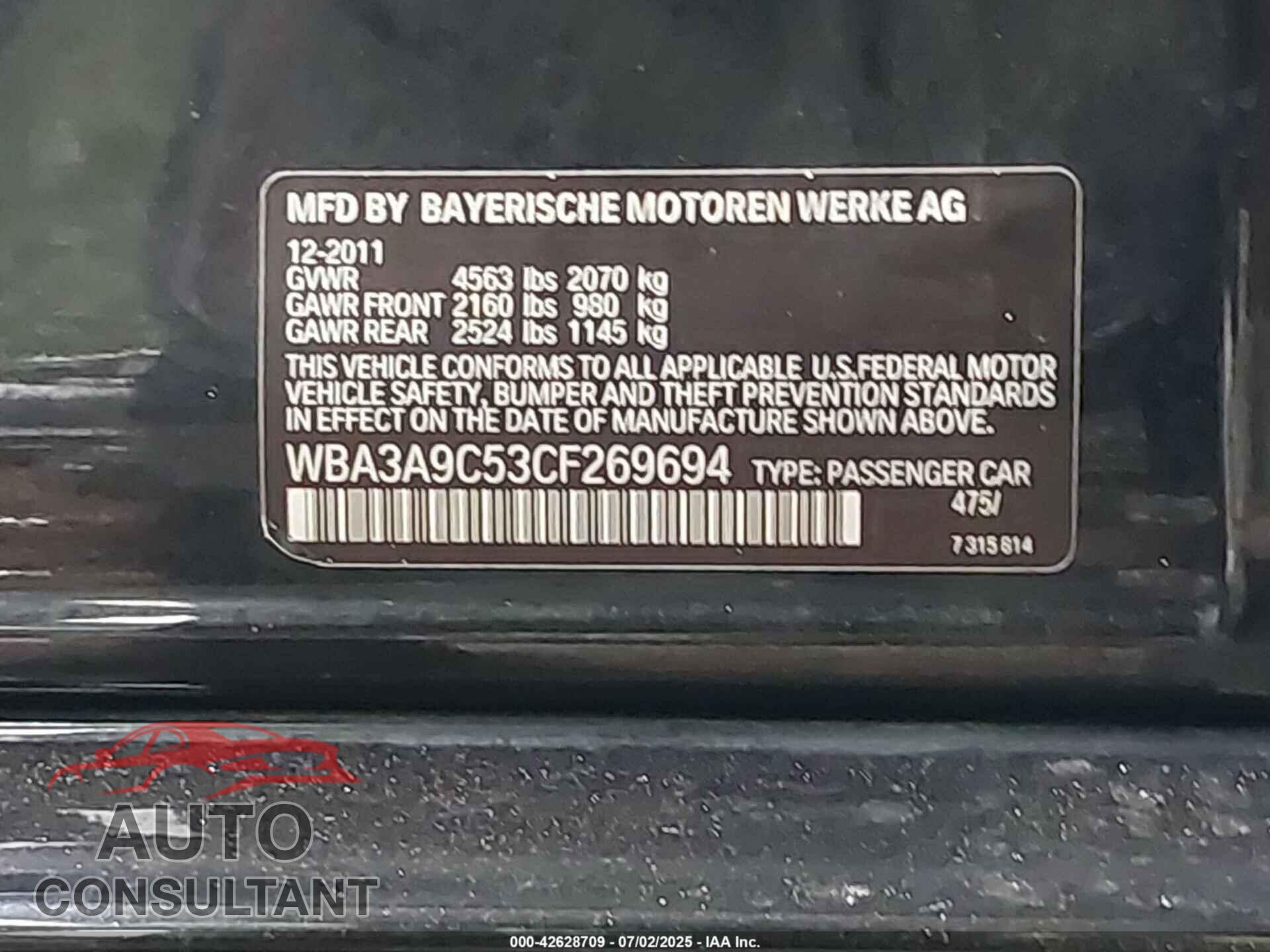 BMW 335I 2012 - WBA3A9C53CF269694