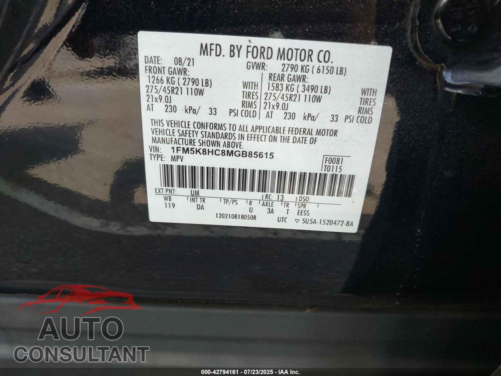 FORD EXPLORER 2021 - 1FM5K8HC8MGB85615