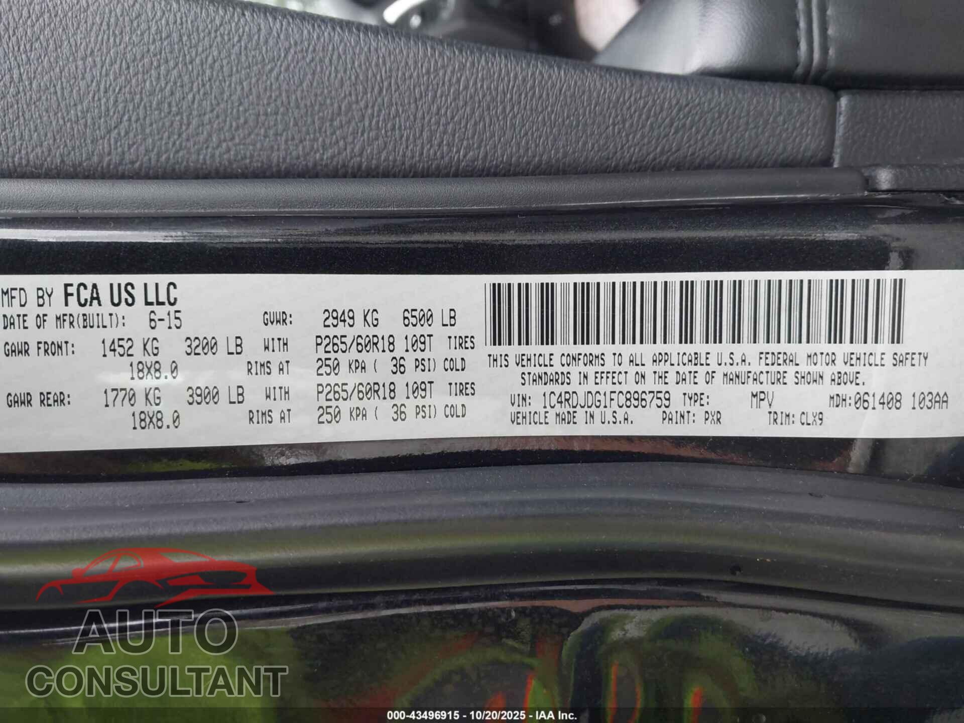 DODGE DURANGO 2015 - 1C4RDJDG1FC896759