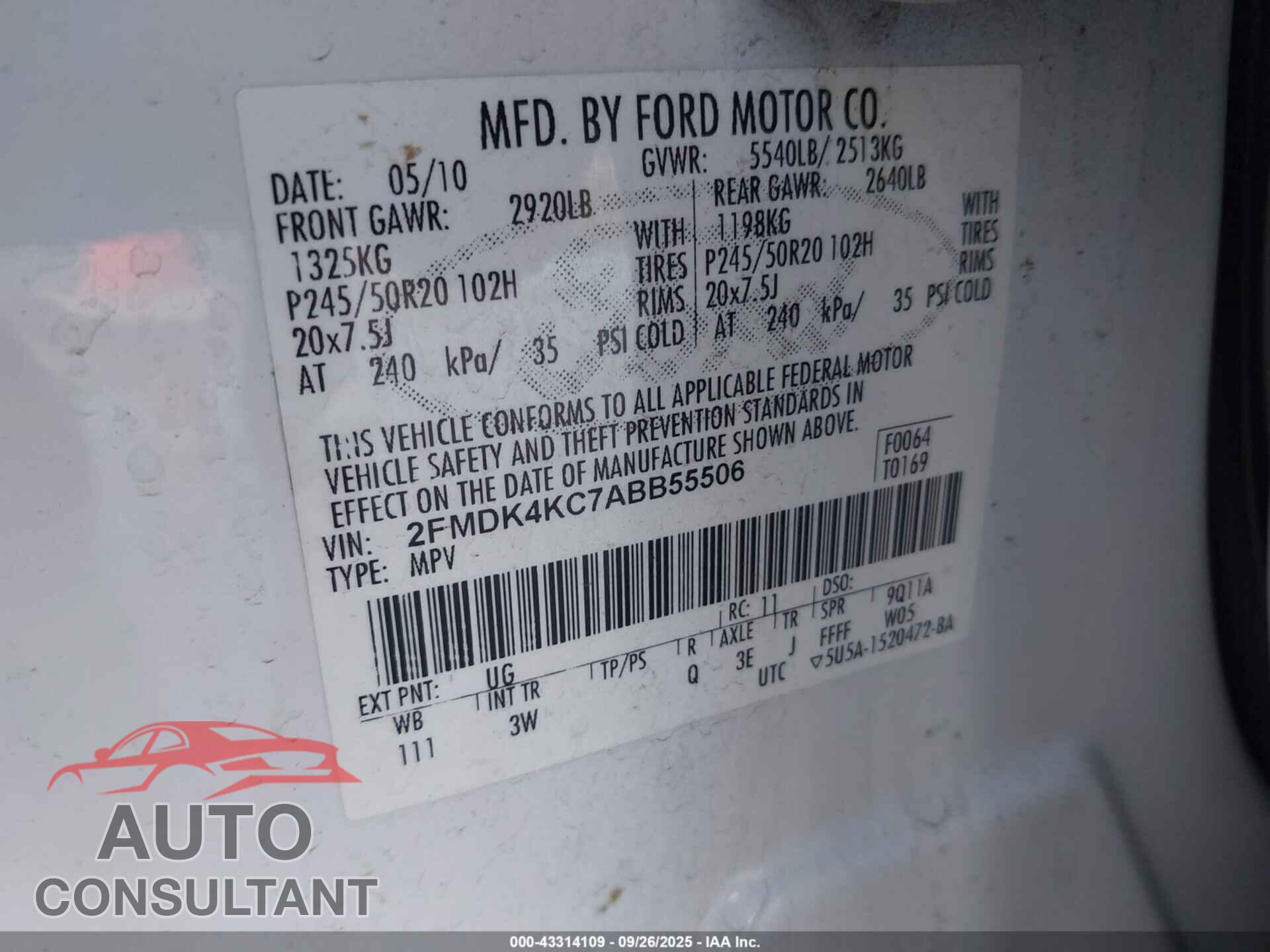 FORD EDGE 2010 - 2FMDK4KC7ABB55506