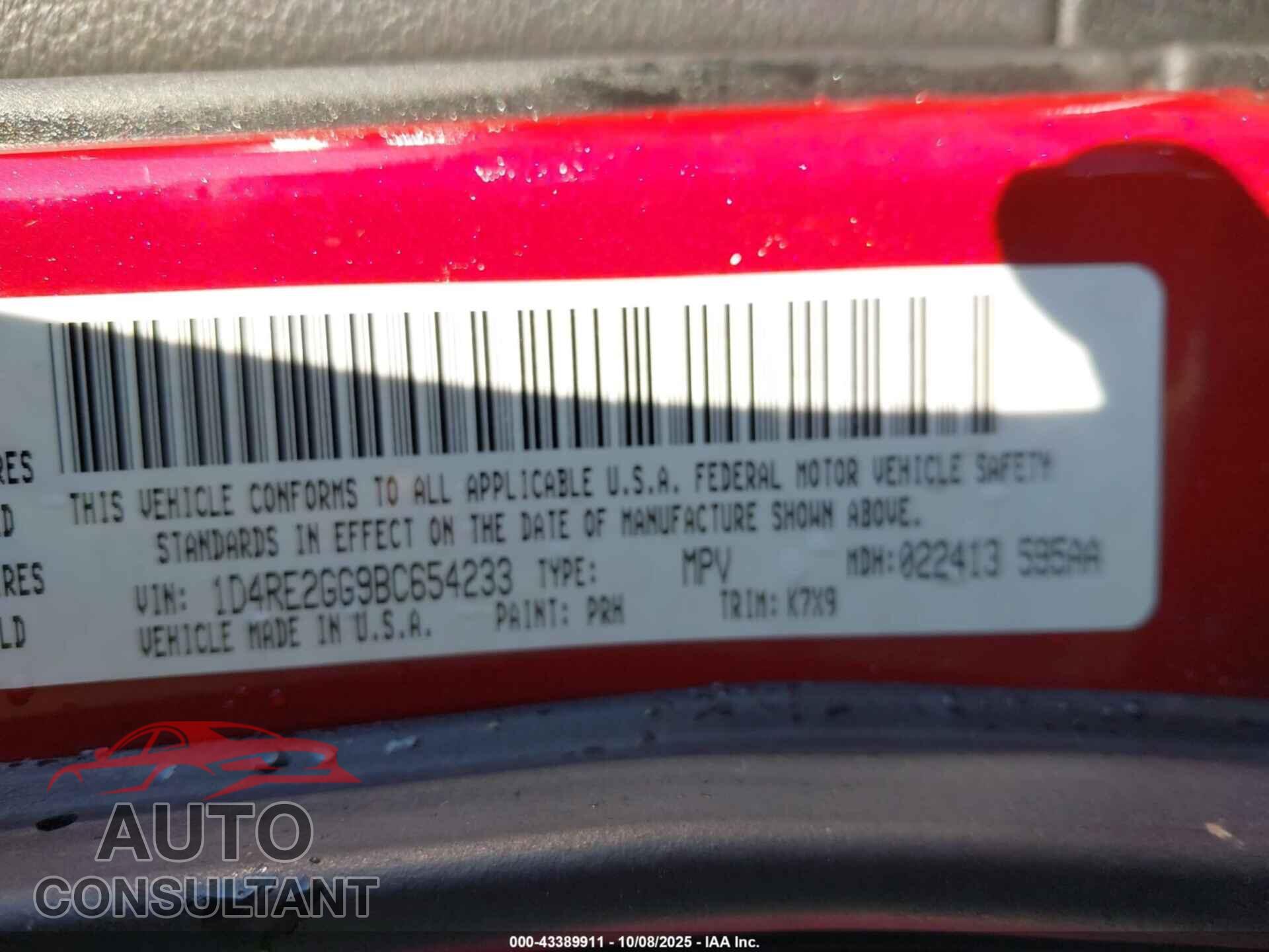 DODGE DURANGO 2011 - 1D4RE2GG9BC654233