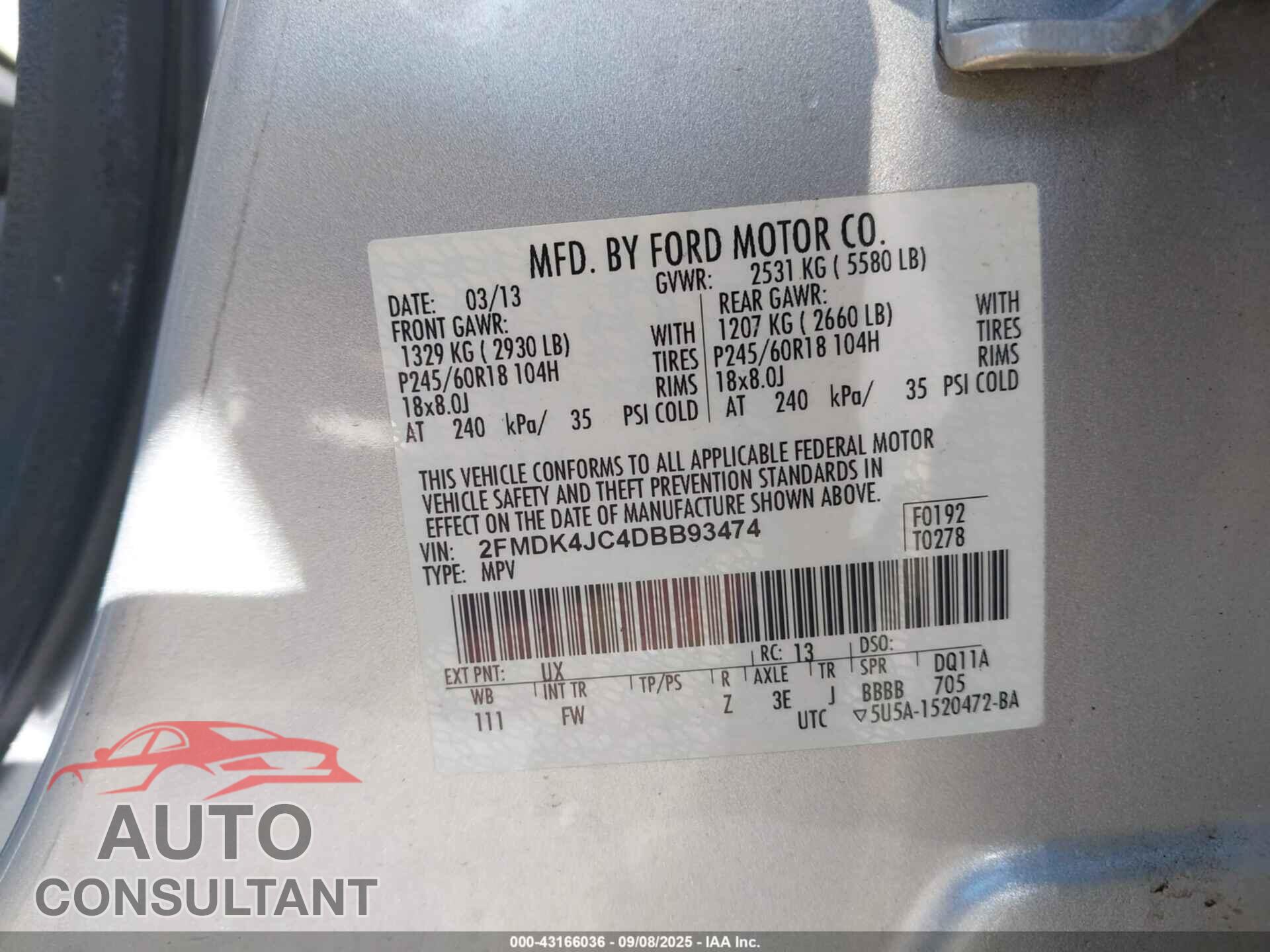 FORD EDGE 2013 - 2FMDK4JC4DBB93474