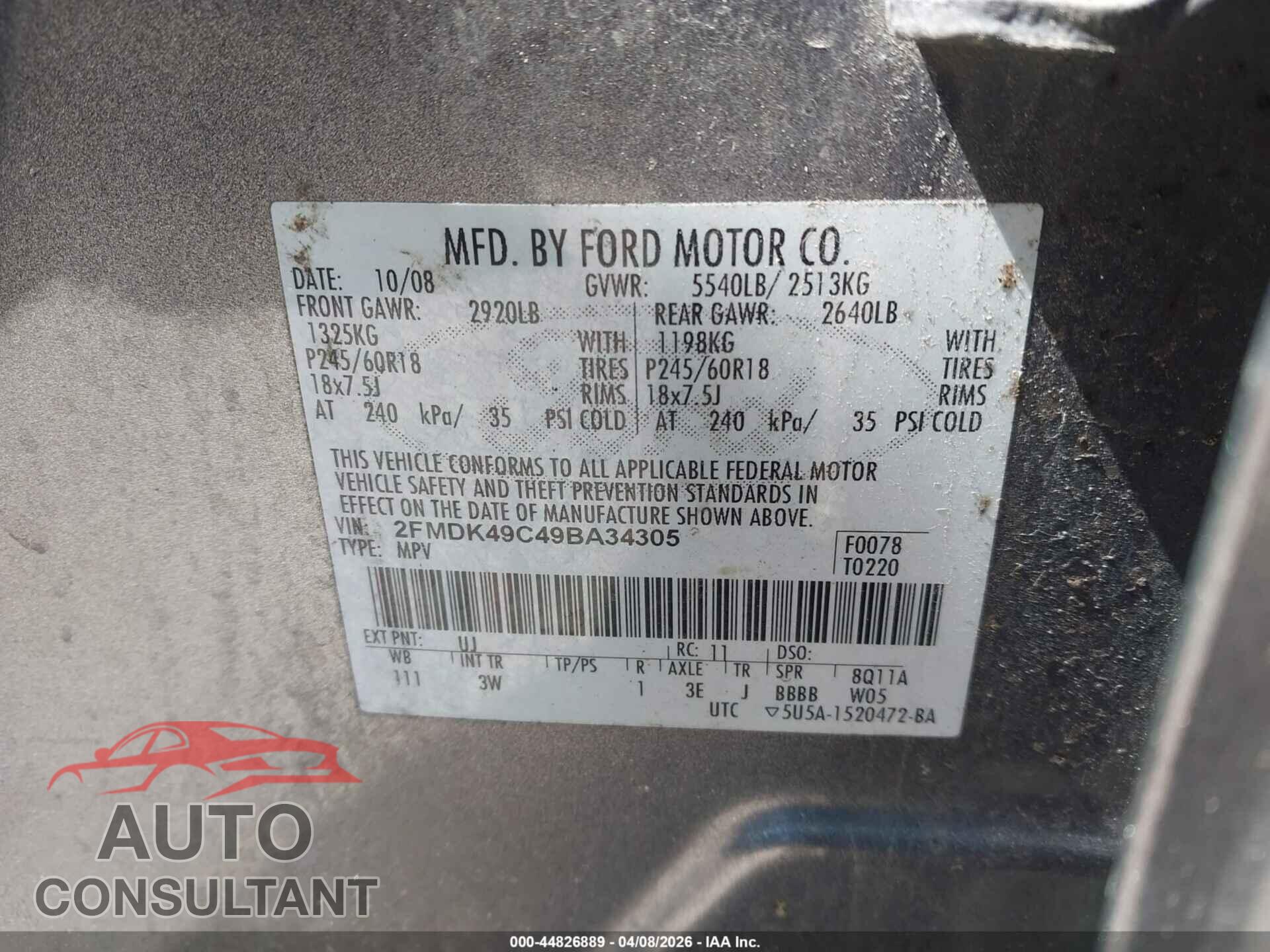 FORD EDGE 2009 - 2FMDK49C49BA34305