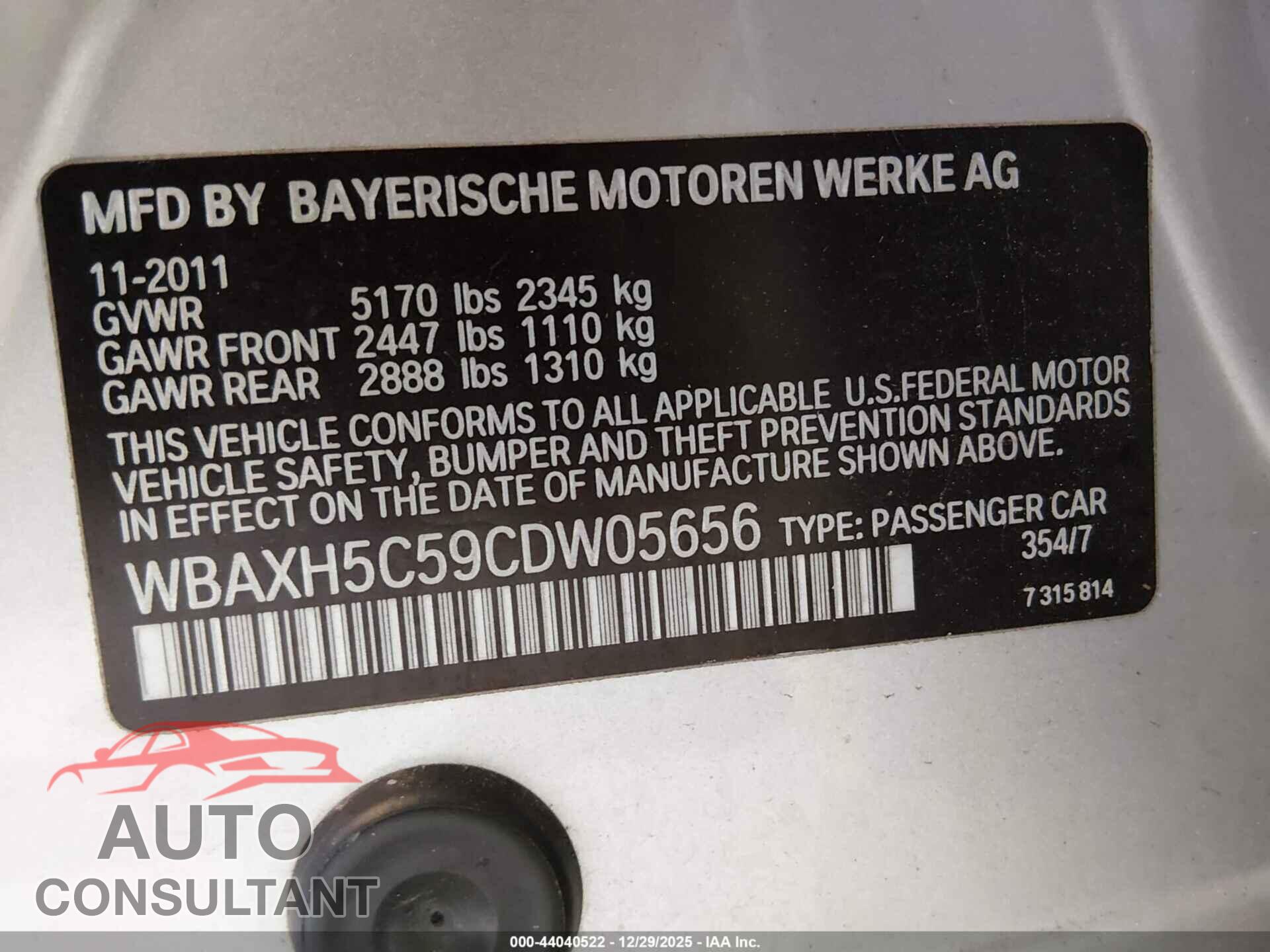 BMW 528I 2012 - WBAXH5C59CDW05656