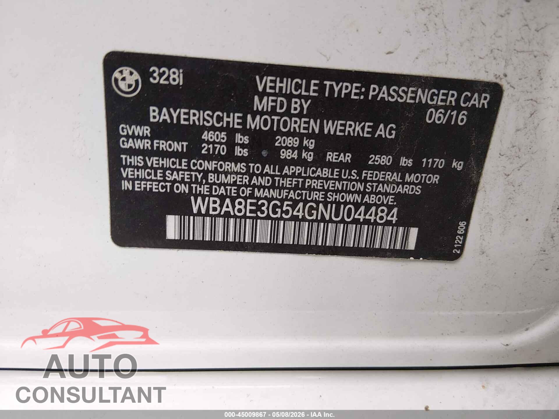 BMW 328I 2016 - WBA8E3G54GNU04484