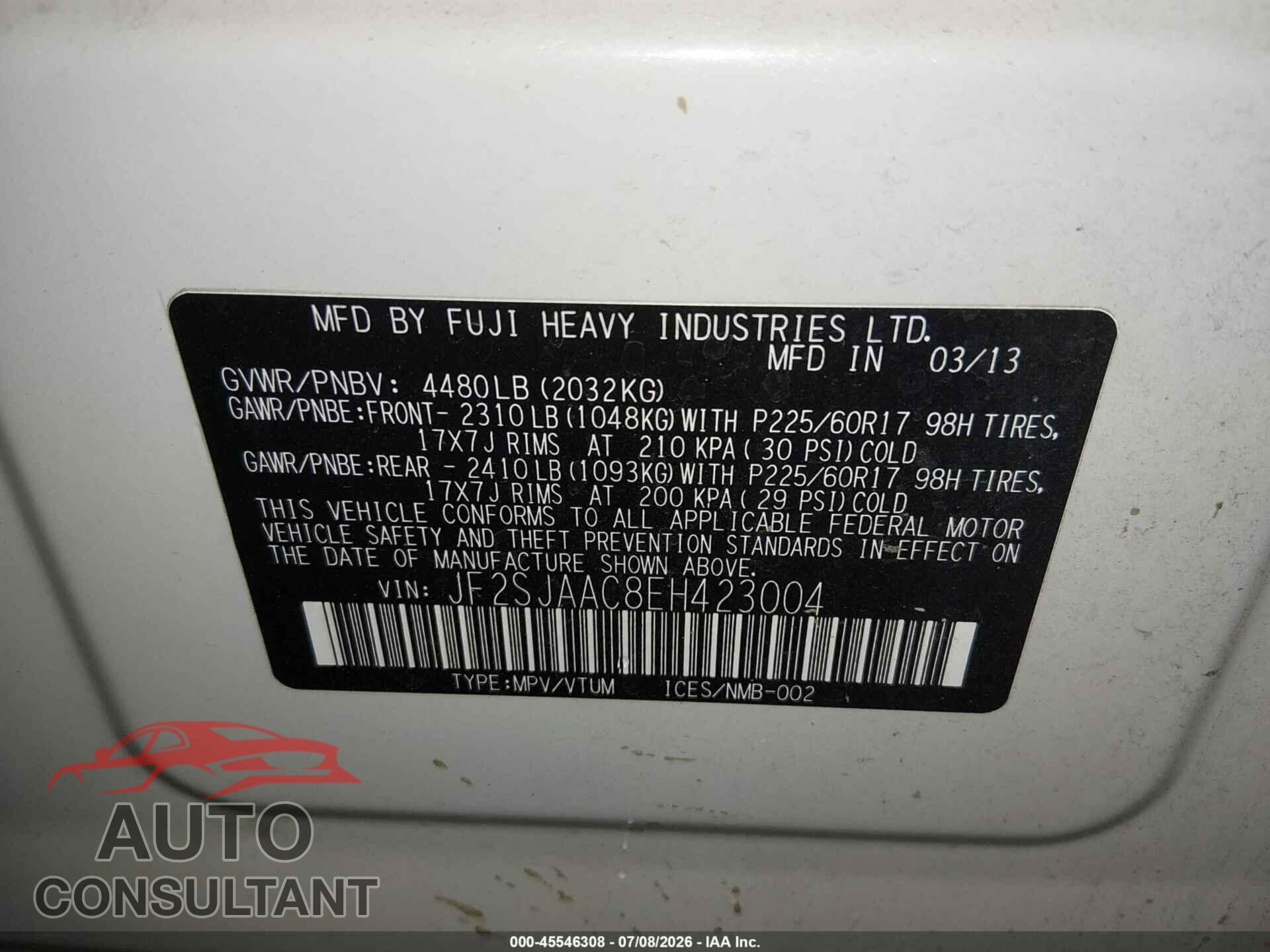SUBARU FORESTER 2014 - JF2SJAAC8EH423004