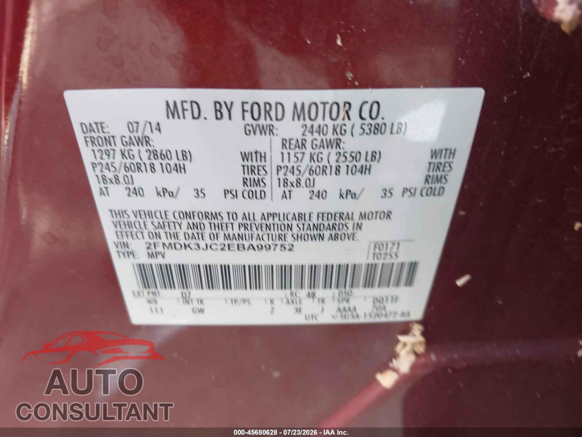 FORD EDGE 2014 - 2FMDK3JC2EBA99752