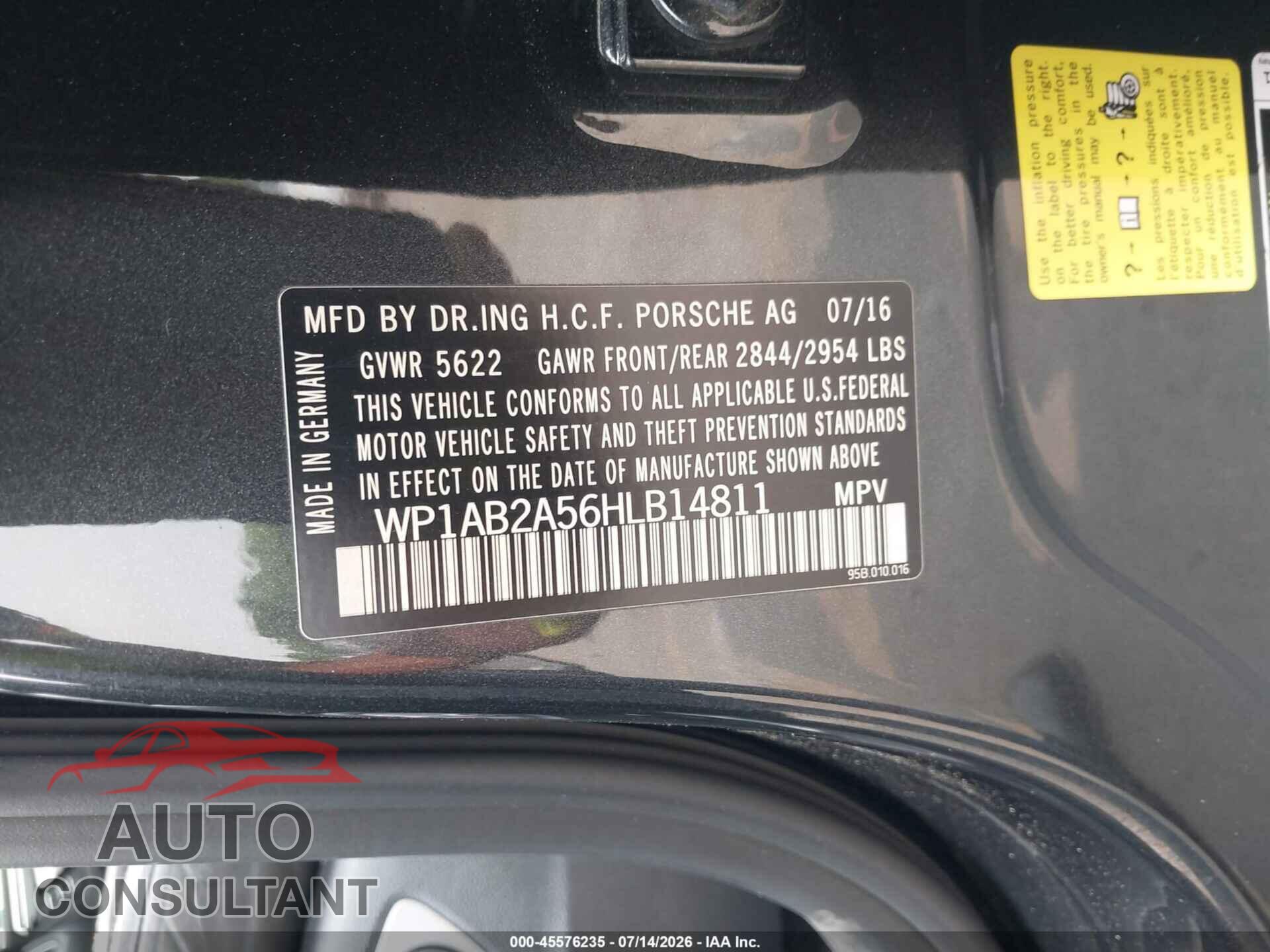 PORSCHE MACAN 2017 - WP1AB2A56HLB14811