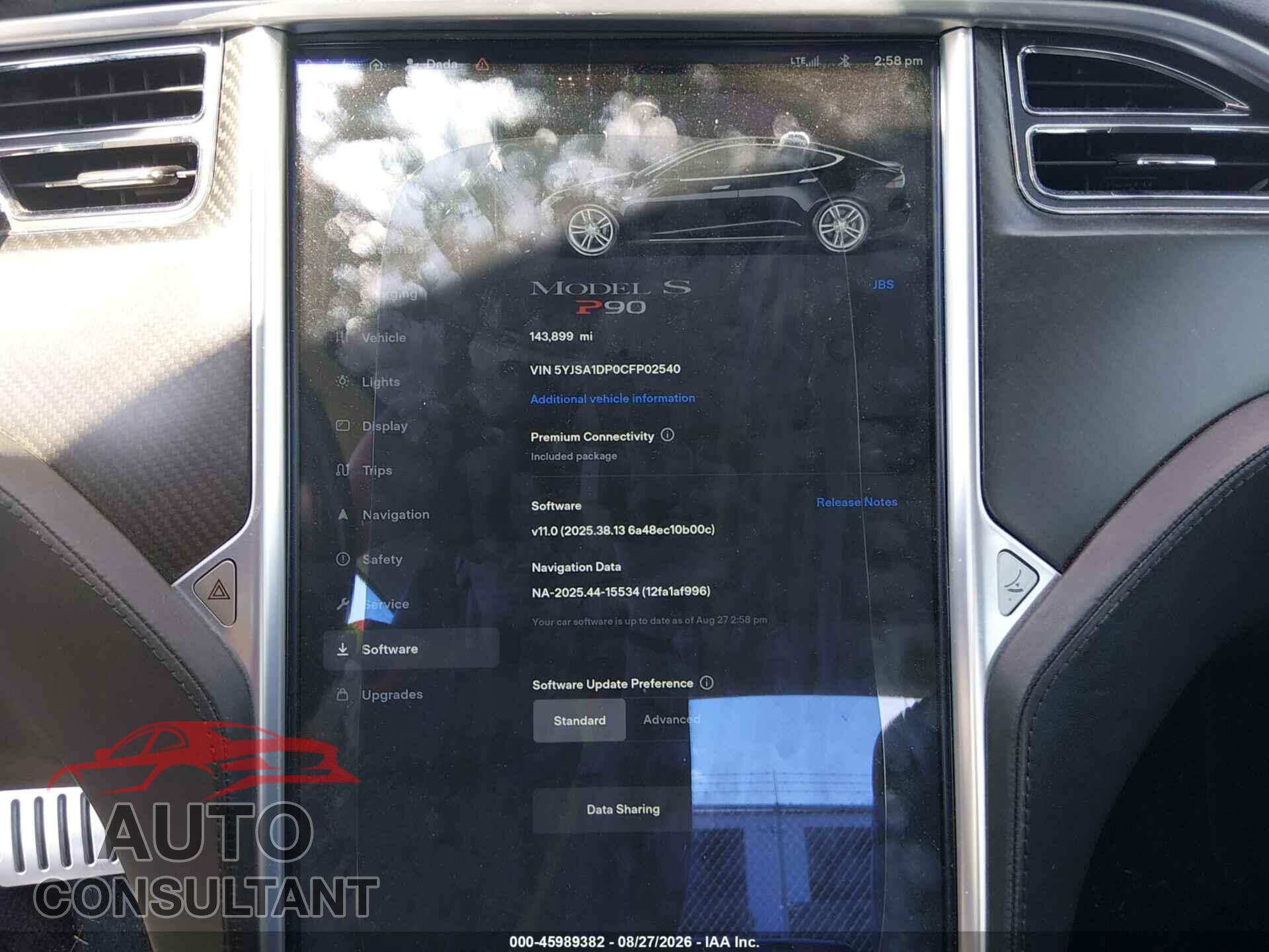TESLA MODEL S 2012 - 5YJSA1DP0CFP02540