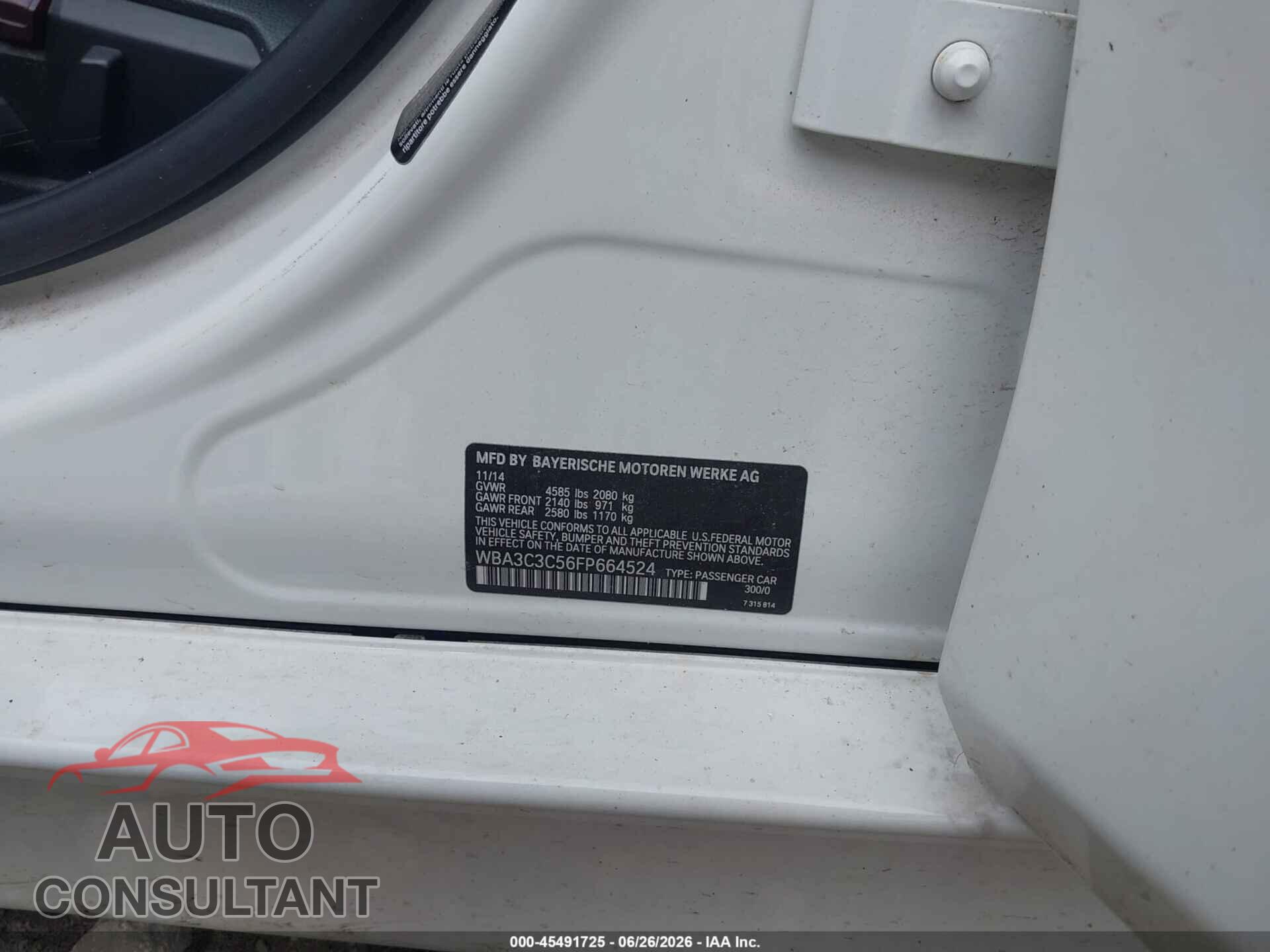BMW 320I 2015 - WBA3C3C56FP664524