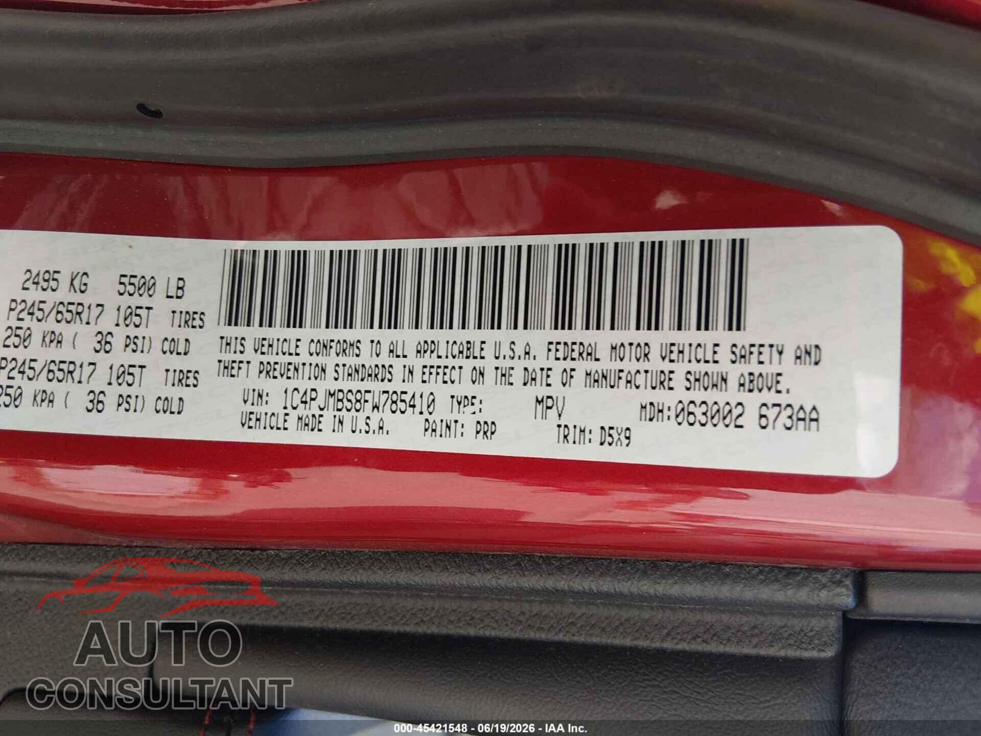 JEEP CHEROKEE 2015 - 1C4PJMBS8FW785410