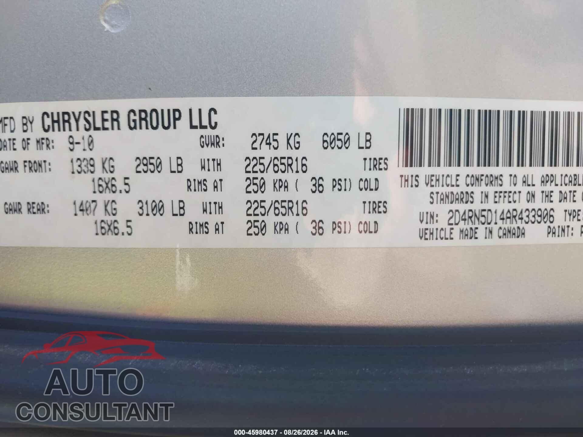 DODGE GRAND CARAVAN 2010 - 2D4RN5D14AR433906