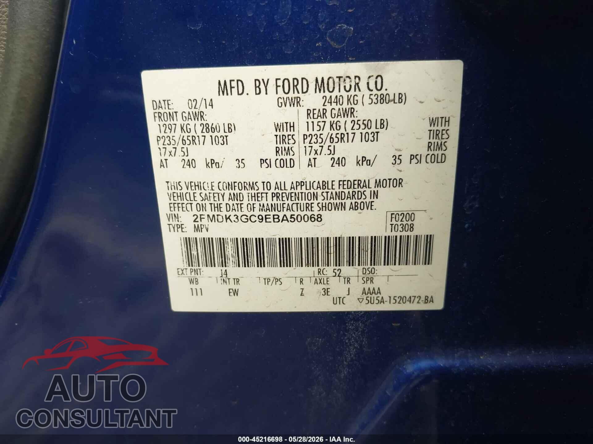 FORD EDGE 2014 - 2FMDK3GC9EBA50068