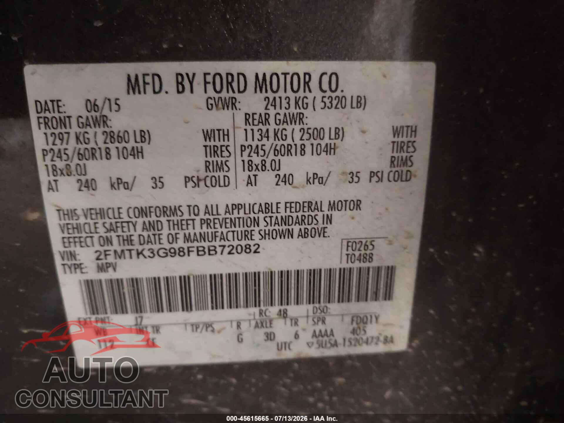 FORD EDGE 2015 - 2FMTK3G98FBB72082