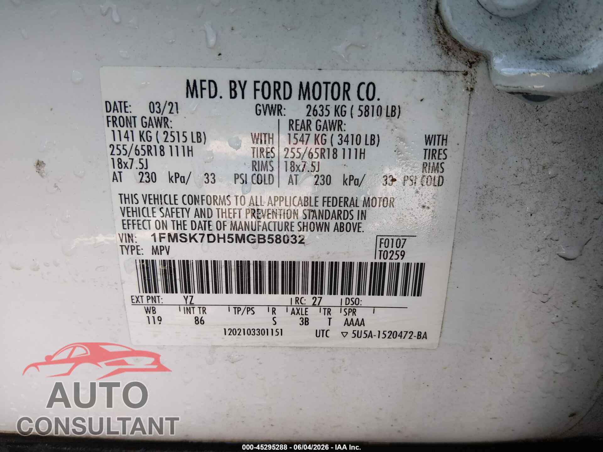 FORD EXPLORER 2021 - 1FMSK7DH5MGB58032