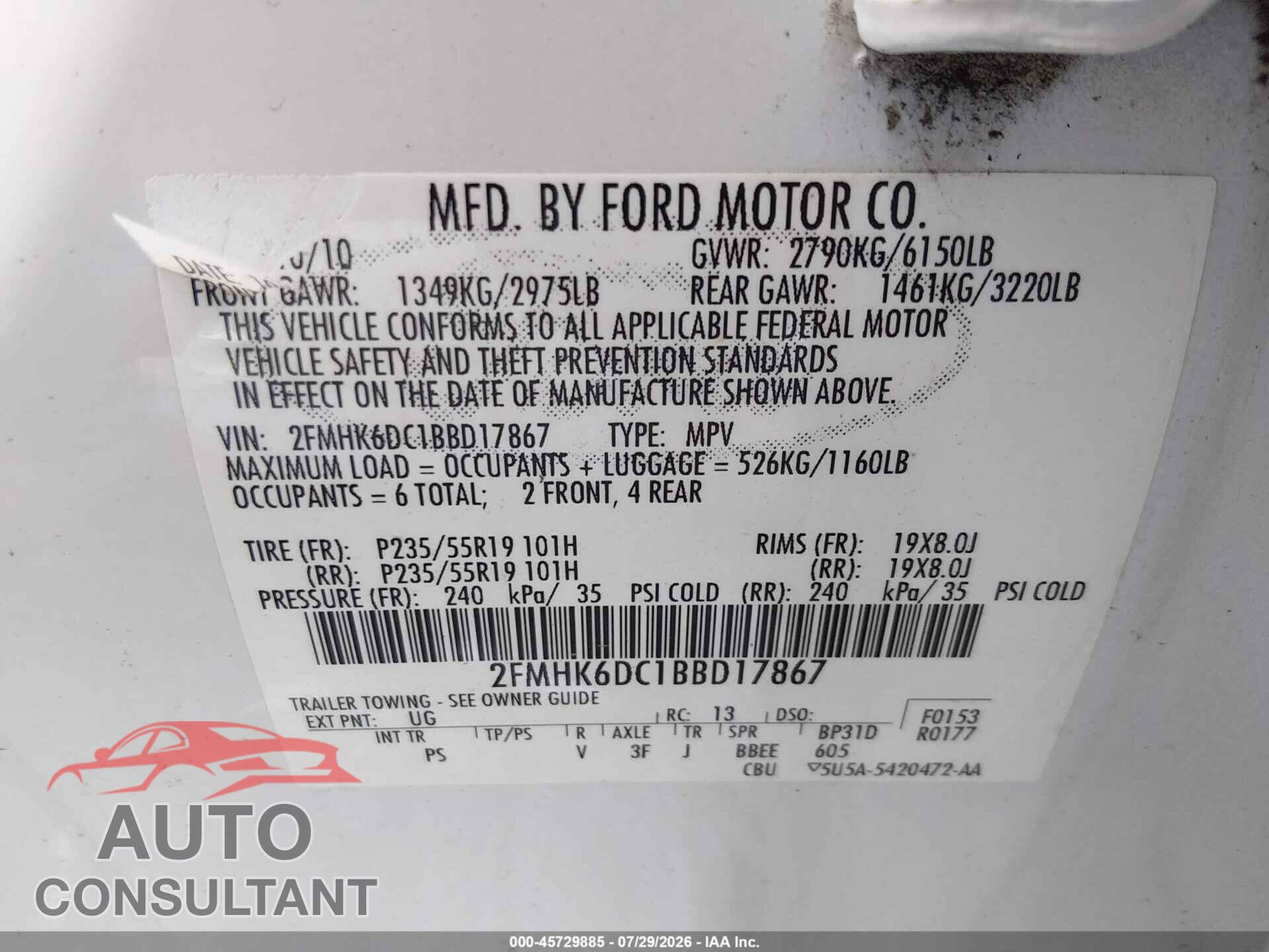 FORD FLEX 2011 - 2FMHK6DC1BBD17867