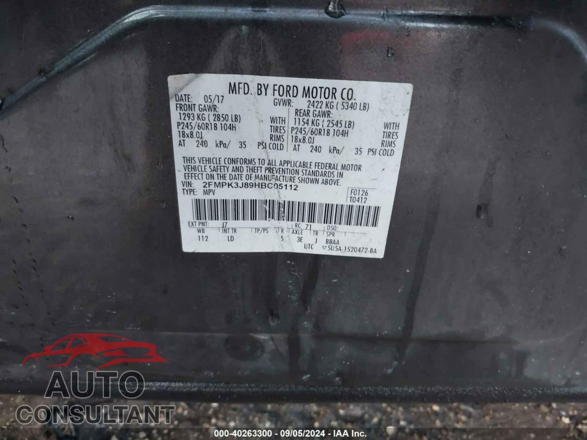 FORD EDGE 2017 - 2FMPK3J89HBC05112