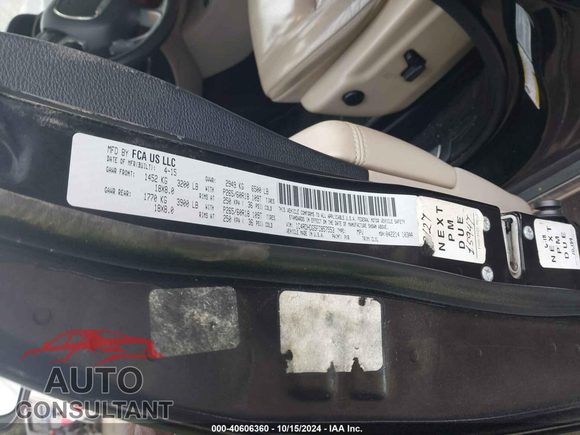 DODGE DURANGO 2015 - 1C4RDHDG5FC857553