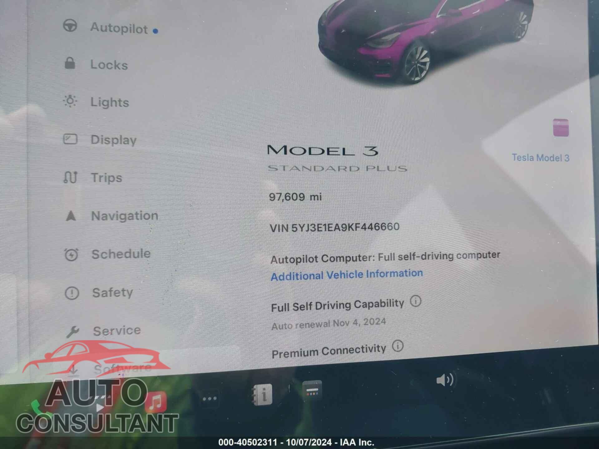 TESLA MODEL 3 2019 - 5YJ3E1EA9KF446660
