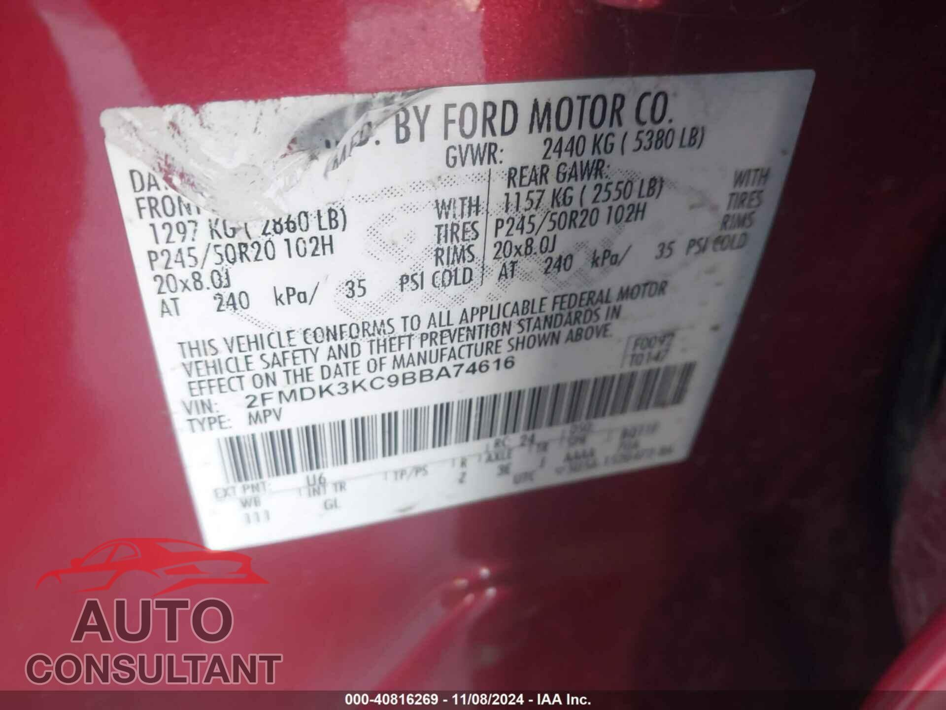 FORD EDGE 2011 - 2FMDK3KC9BBA74616