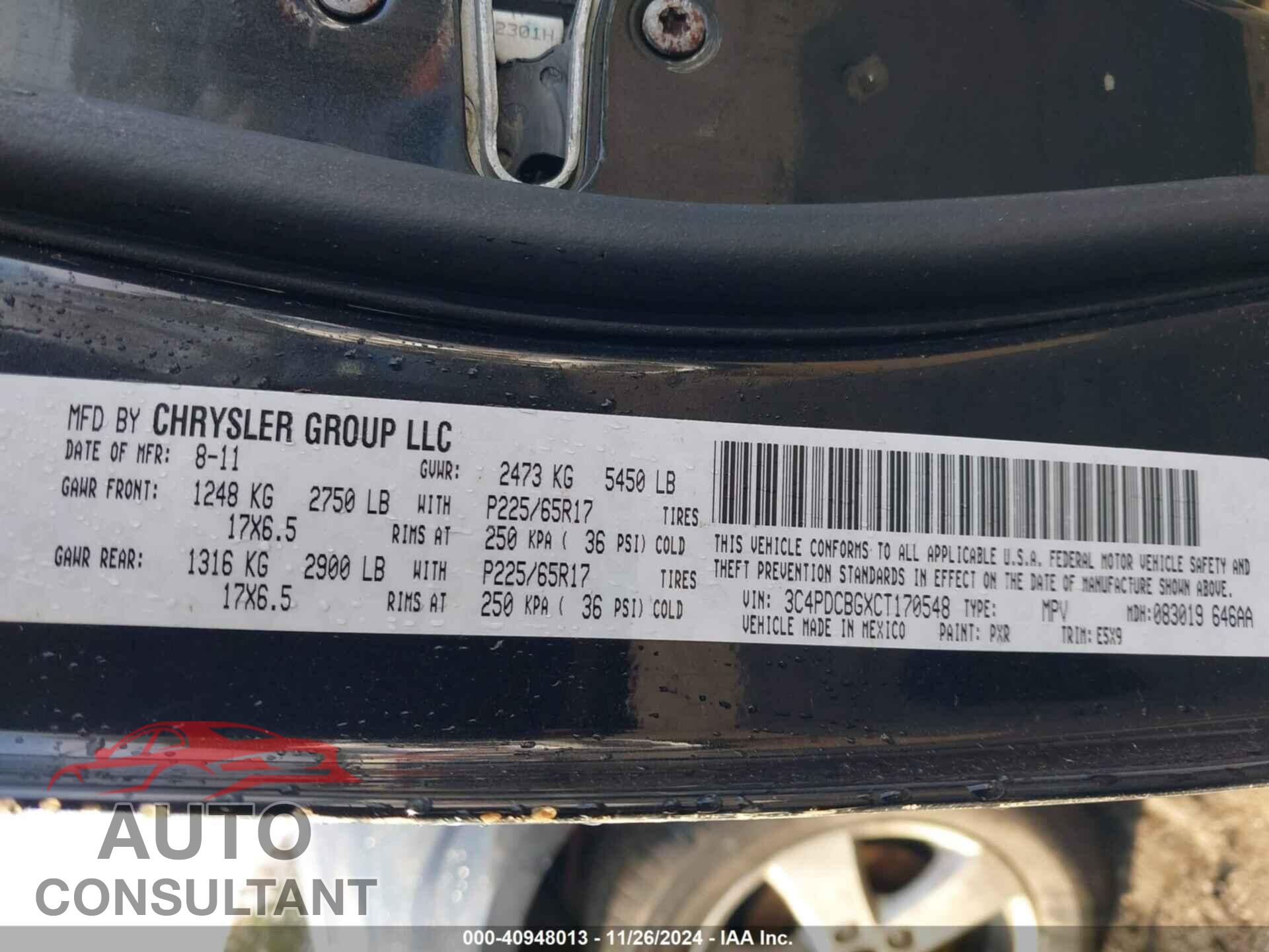 DODGE JOURNEY 2012 - 3C4PDCBGXCT170548