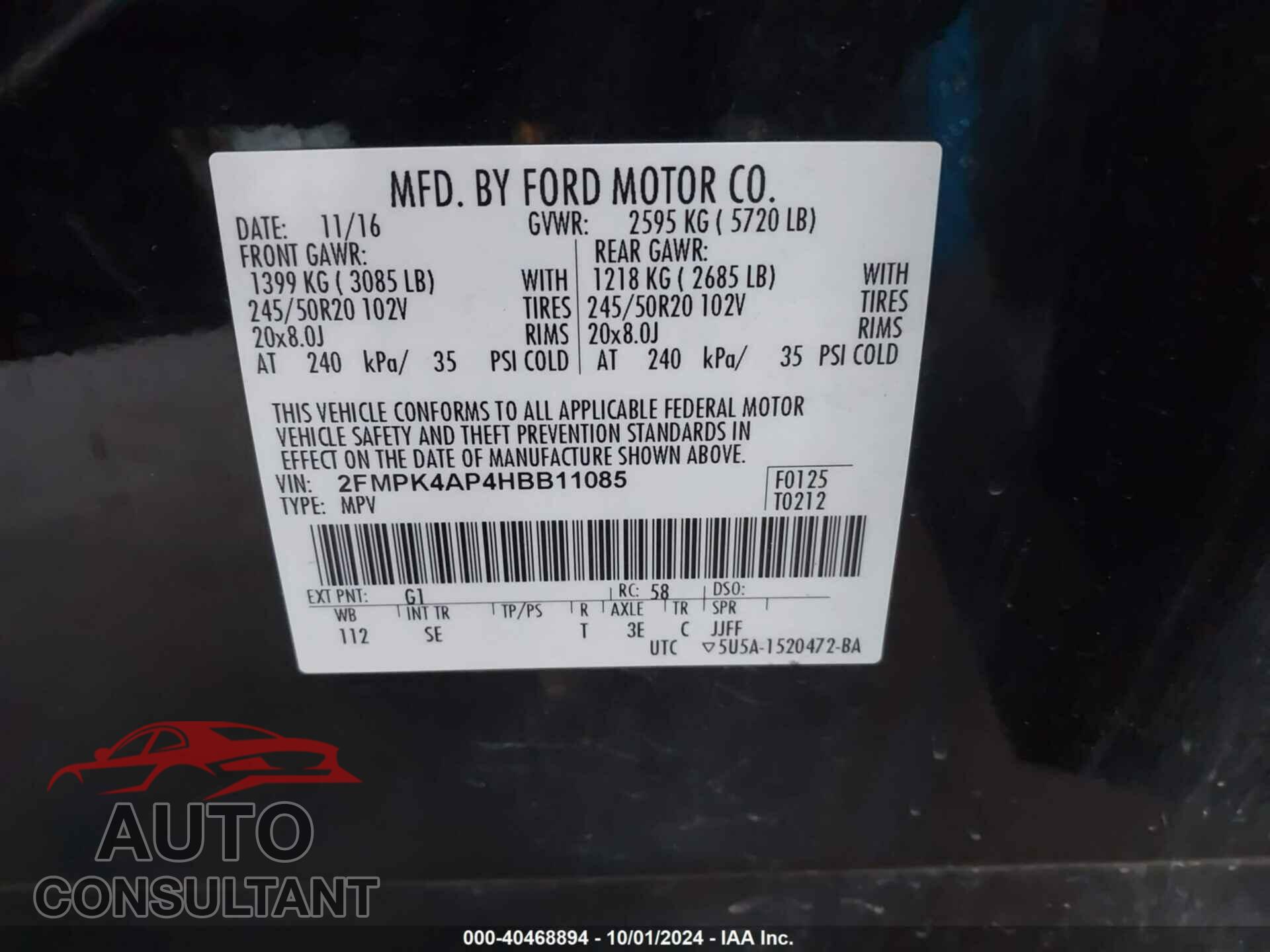 FORD EDGE 2017 - 2FMPK4AP4HBB11085
