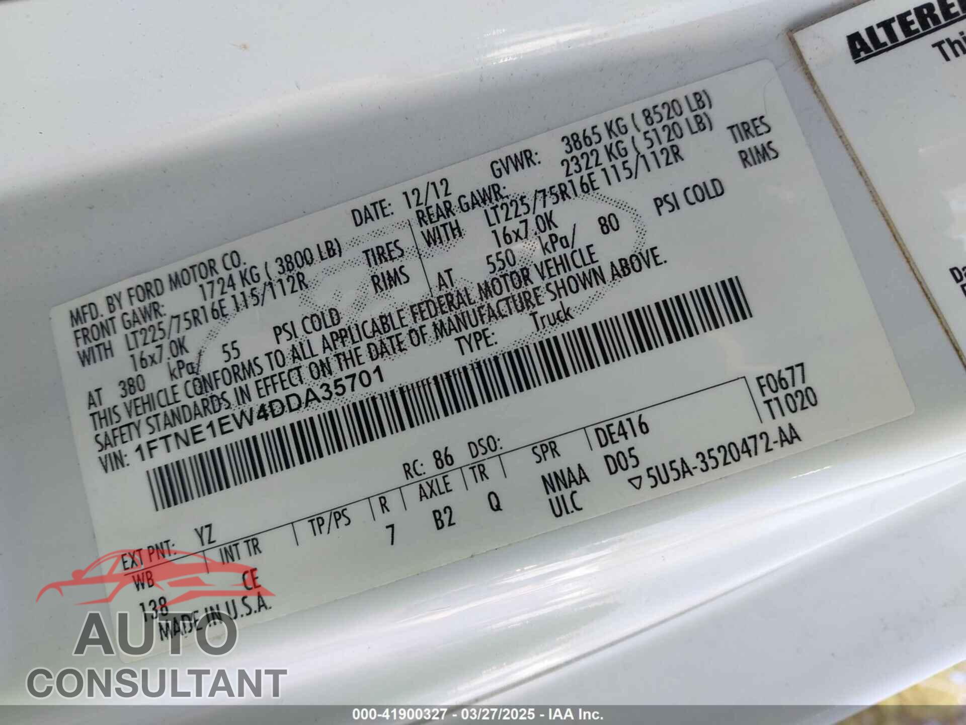 FORD E-150 2013 - 1FTNE1EW4DDA35701