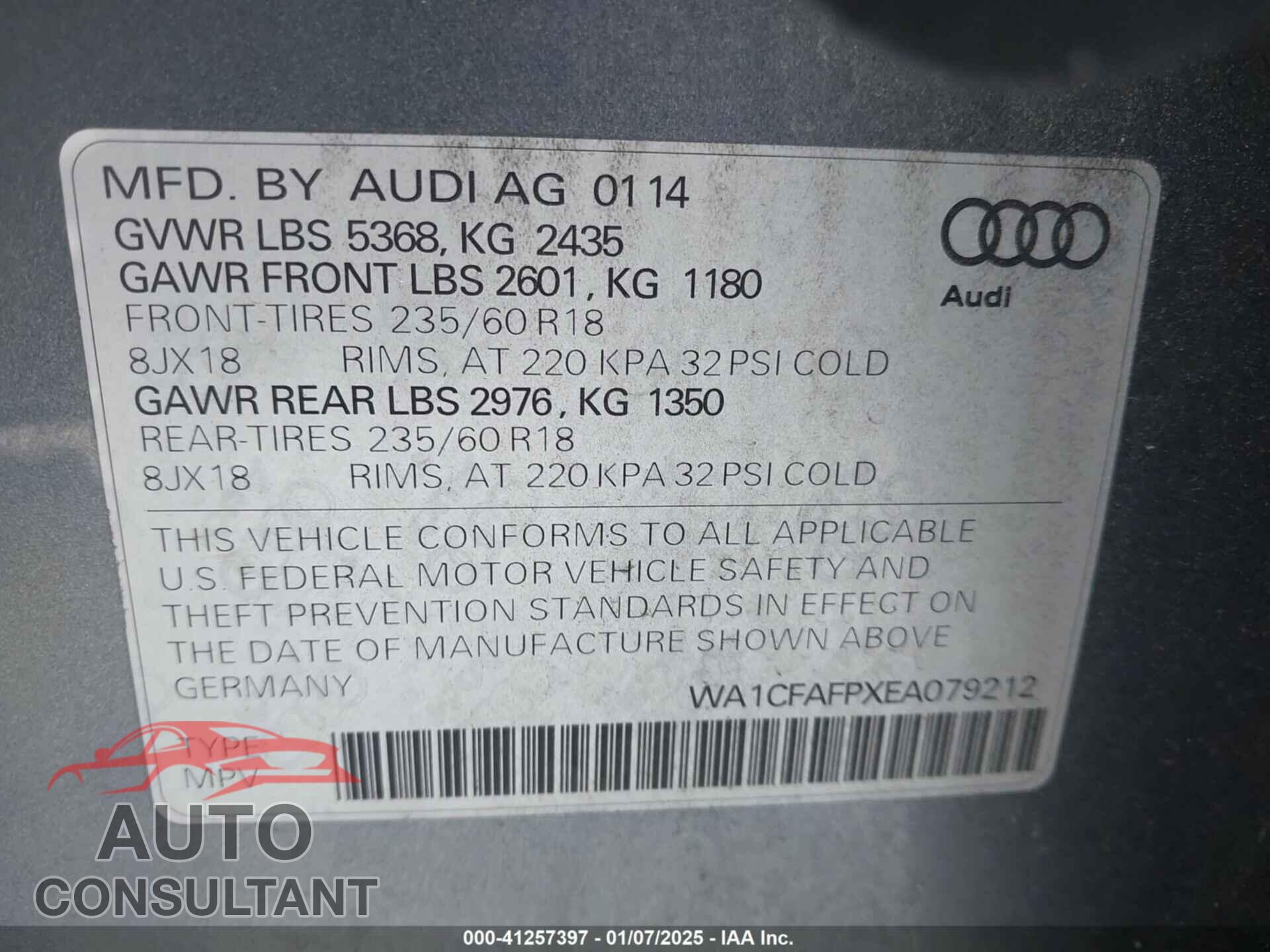 AUDI Q5 2014 - WA1CFAFPXEA079212
