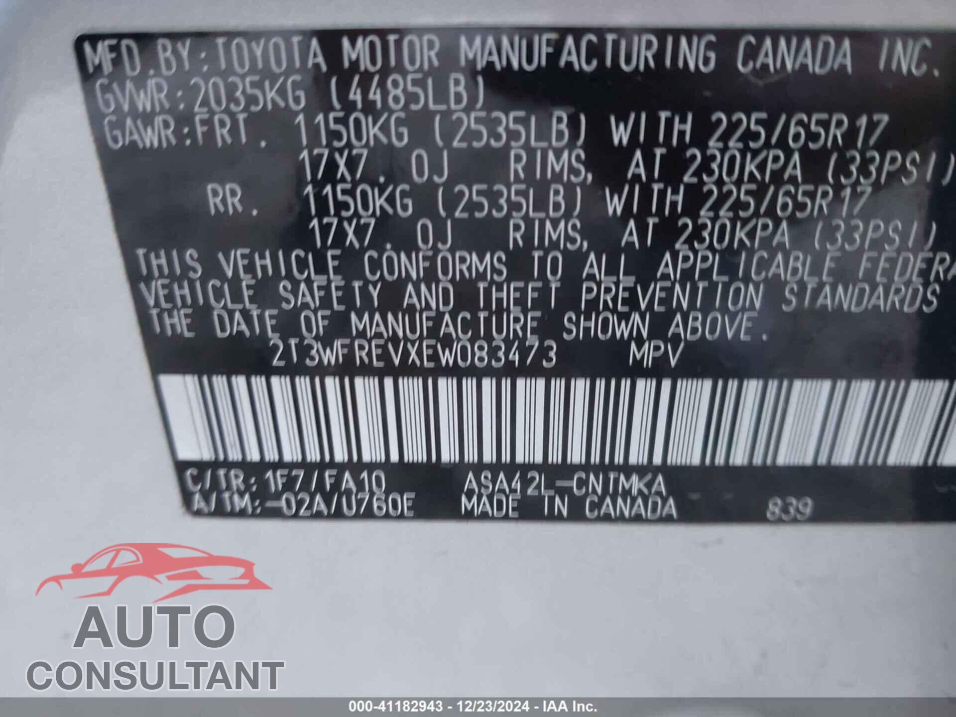 TOYOTA RAV4 2014 - 2T3WFREVXEW083473