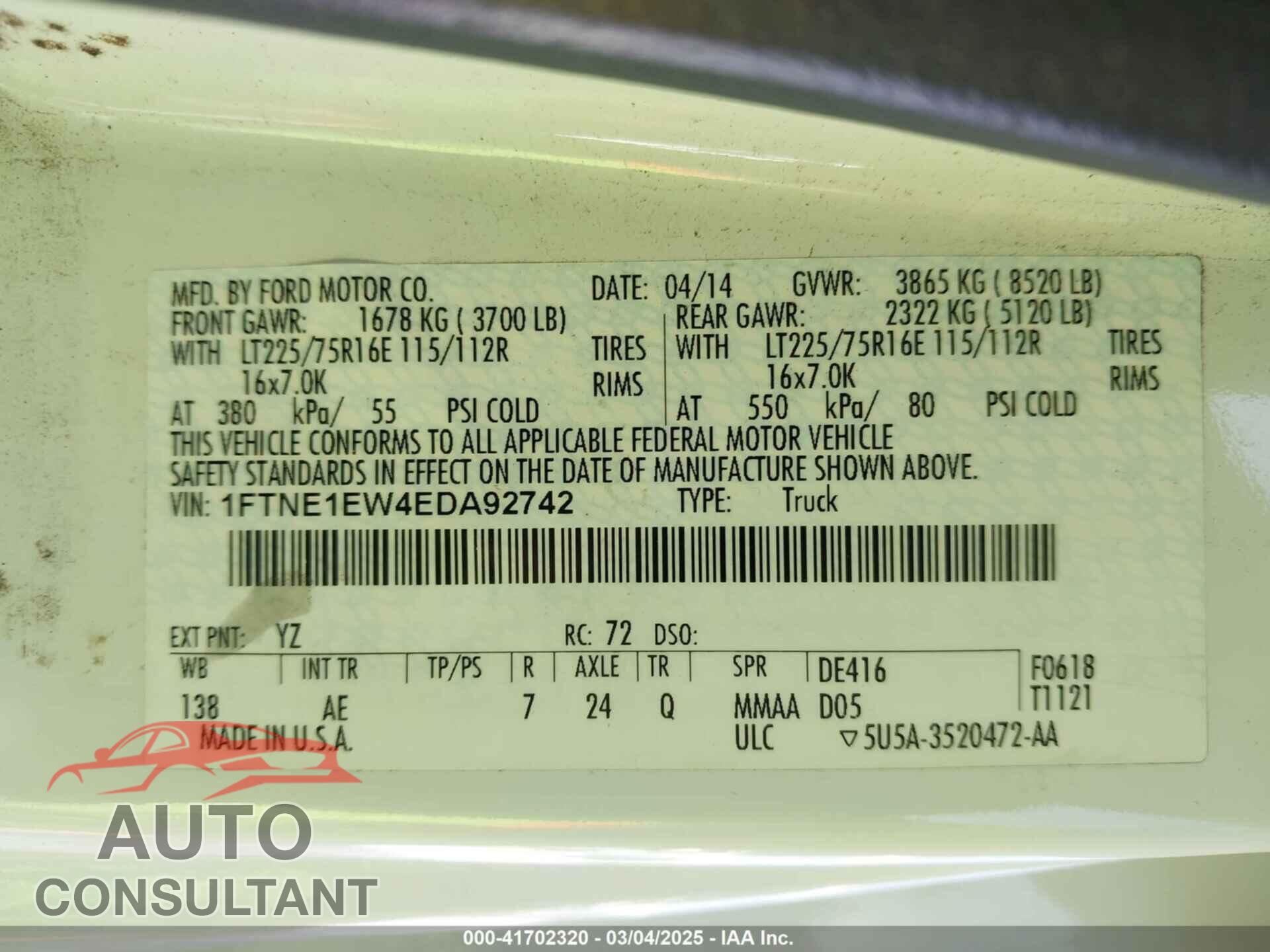 FORD E-150 2014 - 1FTNE1EW4EDA92742